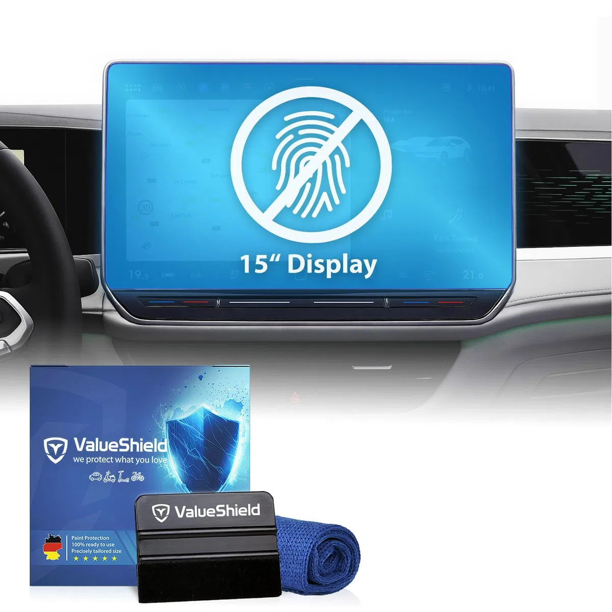 Anti-Fingerabdruck Displayschutzfolie Matt passend für VW ID.7 ID7 Limousine & Kombi 2023-2028; 15" Discover Pro Max Tacho, Radio, Multimedia, Navi, Bildschirm, Infotainment Touchscreen Entspiegelung