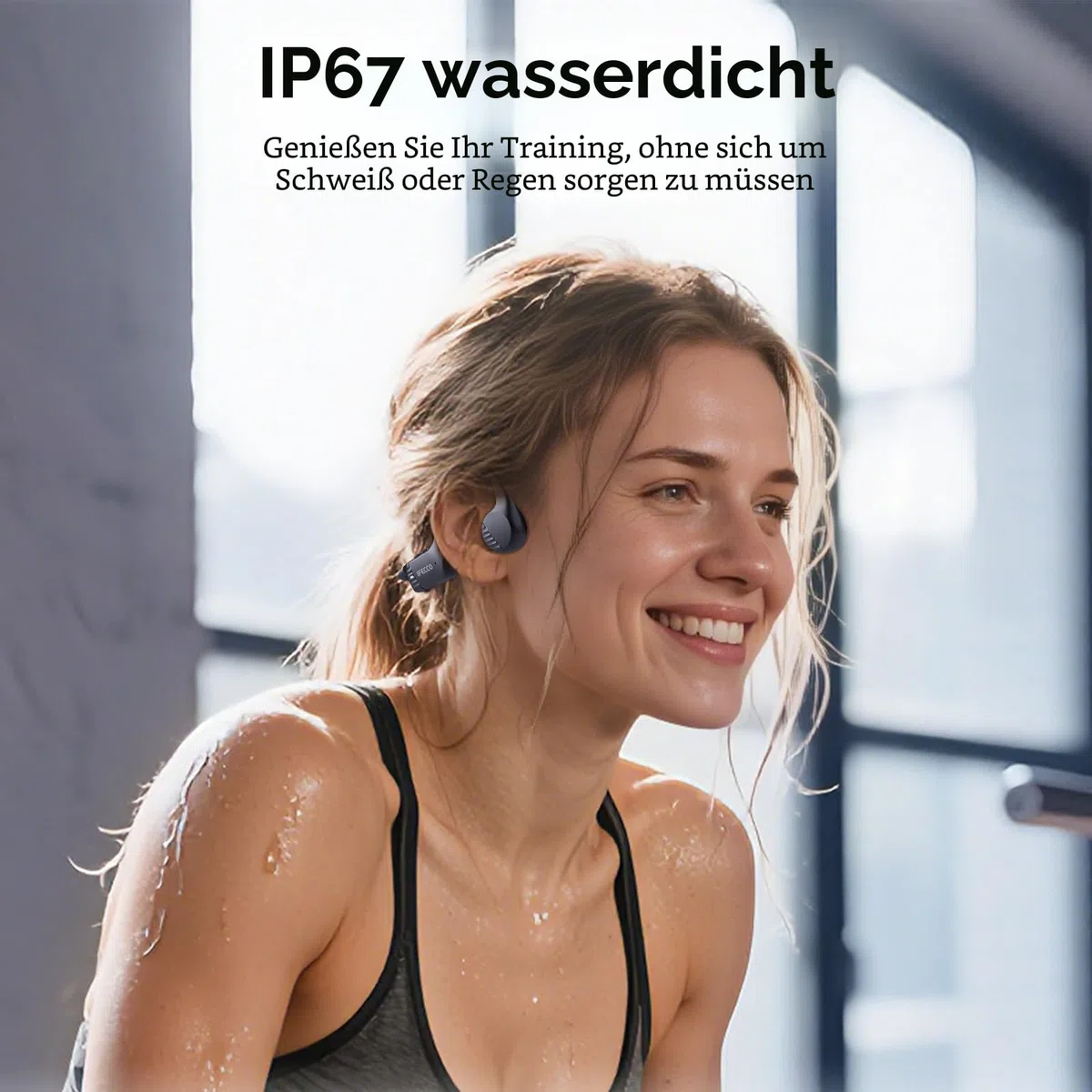 IFECCO Knochenschall Kopfhörer Bluetooth 6.0, Open Ear Kopfhörer Kabellos IP67 wasserdichte Schweißfeste Bone Conduction Headphones, Sportkopfhörer für Fitness Radfahren Läufer Fahrrad