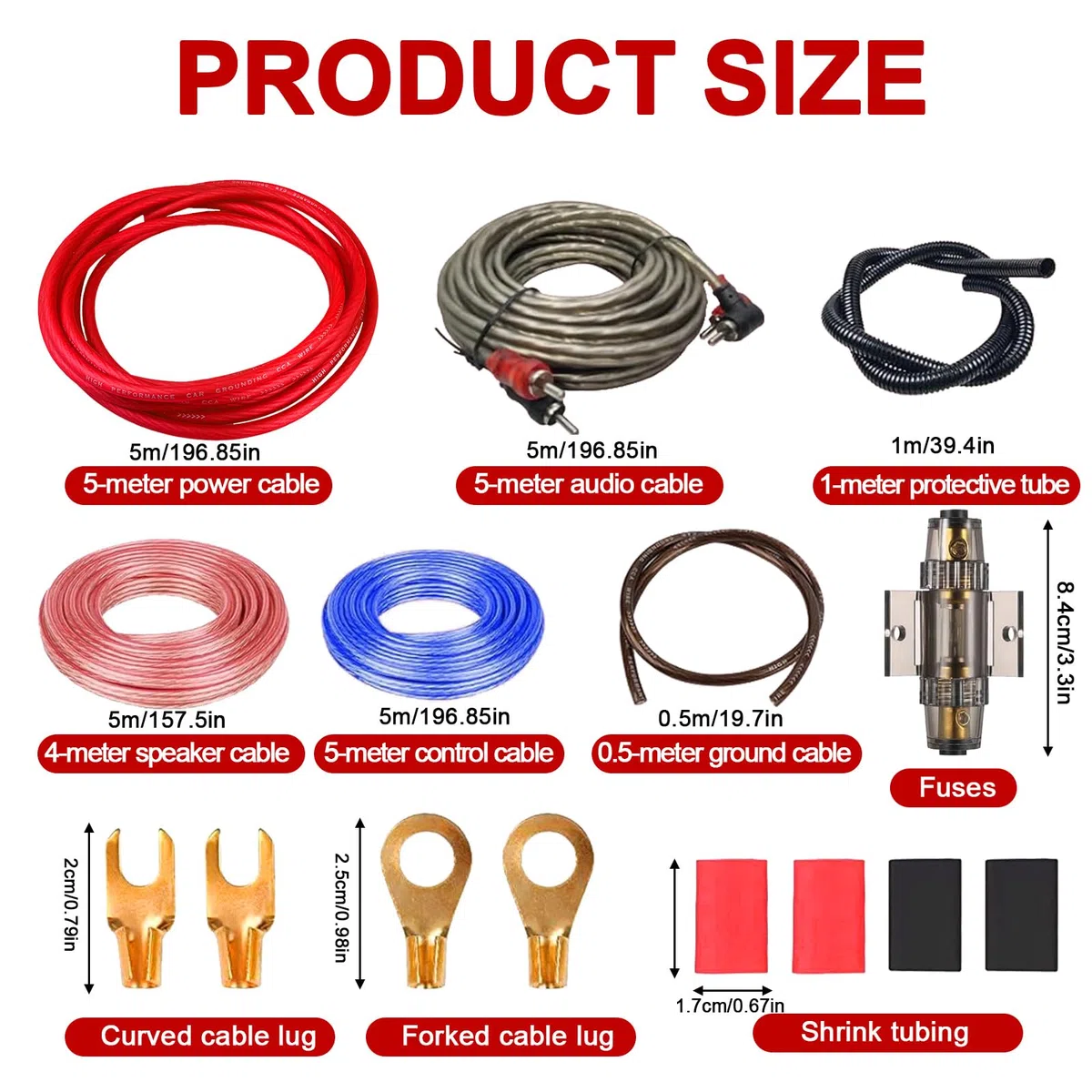 Subwoofer Kabel Set: 4GA Auto Verstärker Kabelsatz, 5 Meter Endstufe Kabel Set, Installations-Set Verstärker Auto, Car Audio Wire