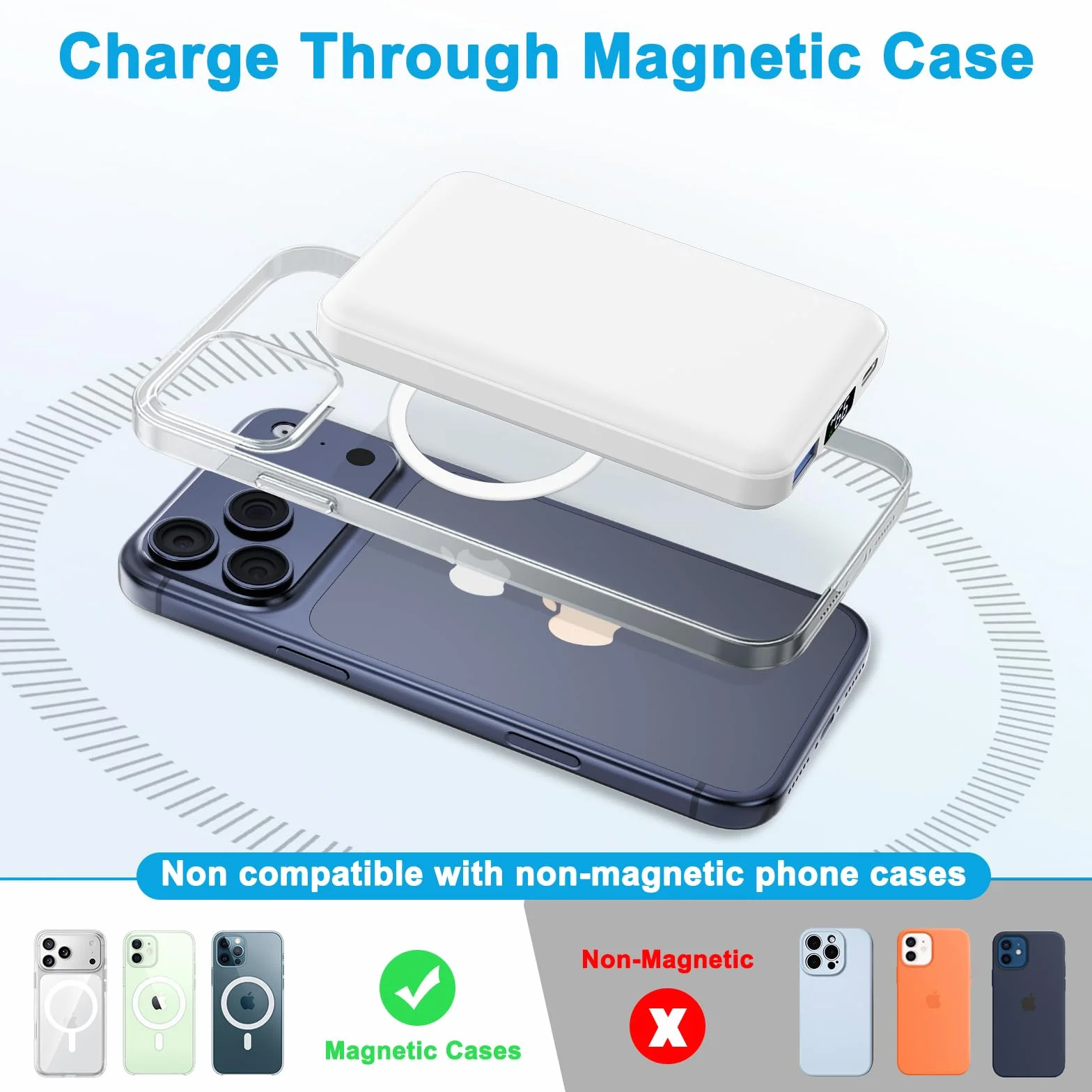 AOGUERBE for MagSafe Wireless Power Bank, Magnetische Powerbank 10000mAh mit USB C in&Out, 22,5W Schnellladung Akkupack Induktives Laden für iPhone 17/16/15/14/13/12/11/Pro/Plus/Pro Max Series (Weiß)