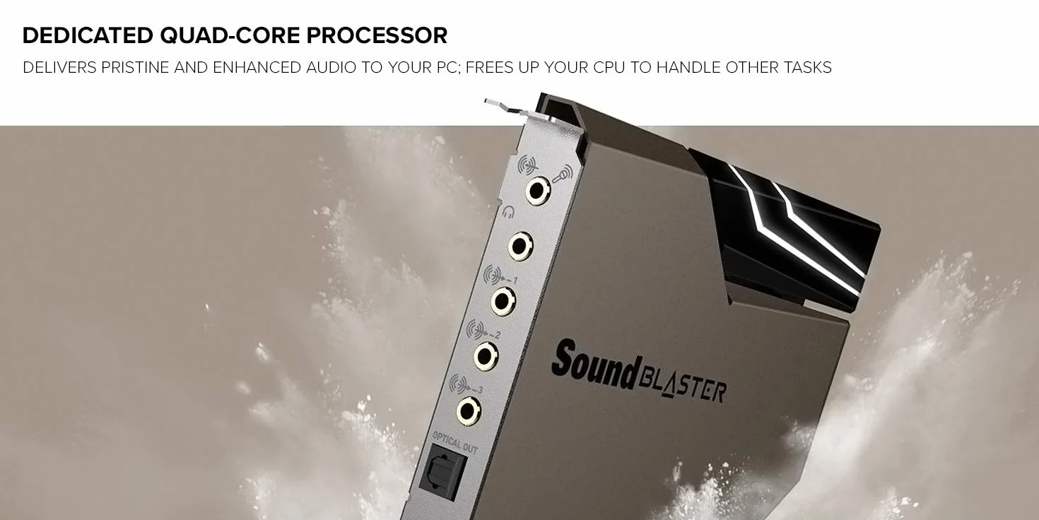 Creative Sound Blaster AE-7 — Hochauflösende PCI-e-DAC/Verstärker-Soundkarte mit diskretem Xamp-Kopfhörer-Biverstärker und grau/schwarzem Audiosteuermodul