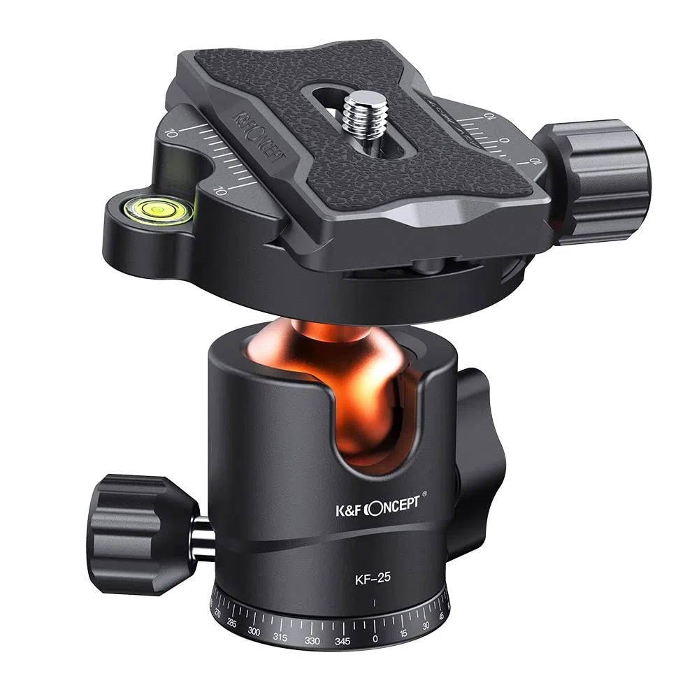 K&F CONCEPT KF25 Kugelkopf Stativkopf, Kamera Kugelkopf mit 1/4 Zoll Schnellwechselplatte und Wasserwaagee, 8 kg Tragkraft, für Stativ, Einbeinstativ, Kamera Slider, Spiegelreflexkamera