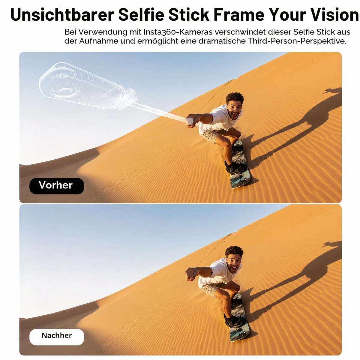 Ulanzi MT98 Selfie Stick Stativ kompatibel mit Insta360 X4/X5/X3/Ace Pro/ONE X2, Faltbarer Action Kamera stativ für DJI Osmo Pocket 3 4; 1/4" Zoll Handheld Pole Stick; 57cm Unsichtbarer Selfie-Stick