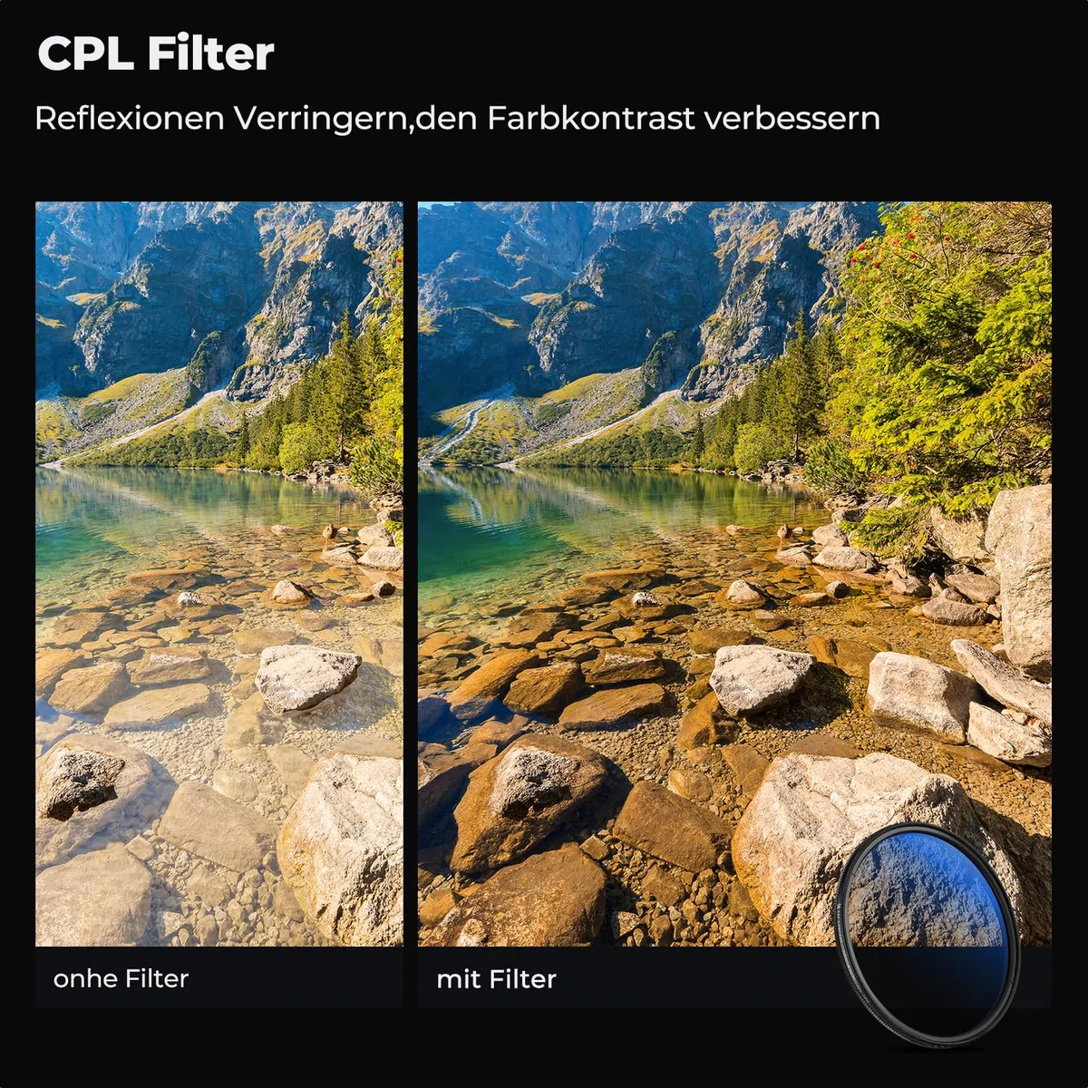 K&F CONCEPT Filtersets 62mm Variabler ND2-400 Filter(1-9 Blendenstufen)+ Polfilter (CPL)+UV Filter（Nano Klear-Serie）
