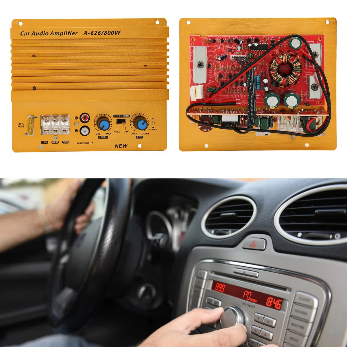 Verstärker Car Audio Stereo, 12 V 800 W Leistungsstarke Bass-Subwoofer-Platine, Verdickte Freiliegende Wärmeableitungsplatte, für Fahrzeuge mit 12 V Spannung, Einfach zu Bedienen