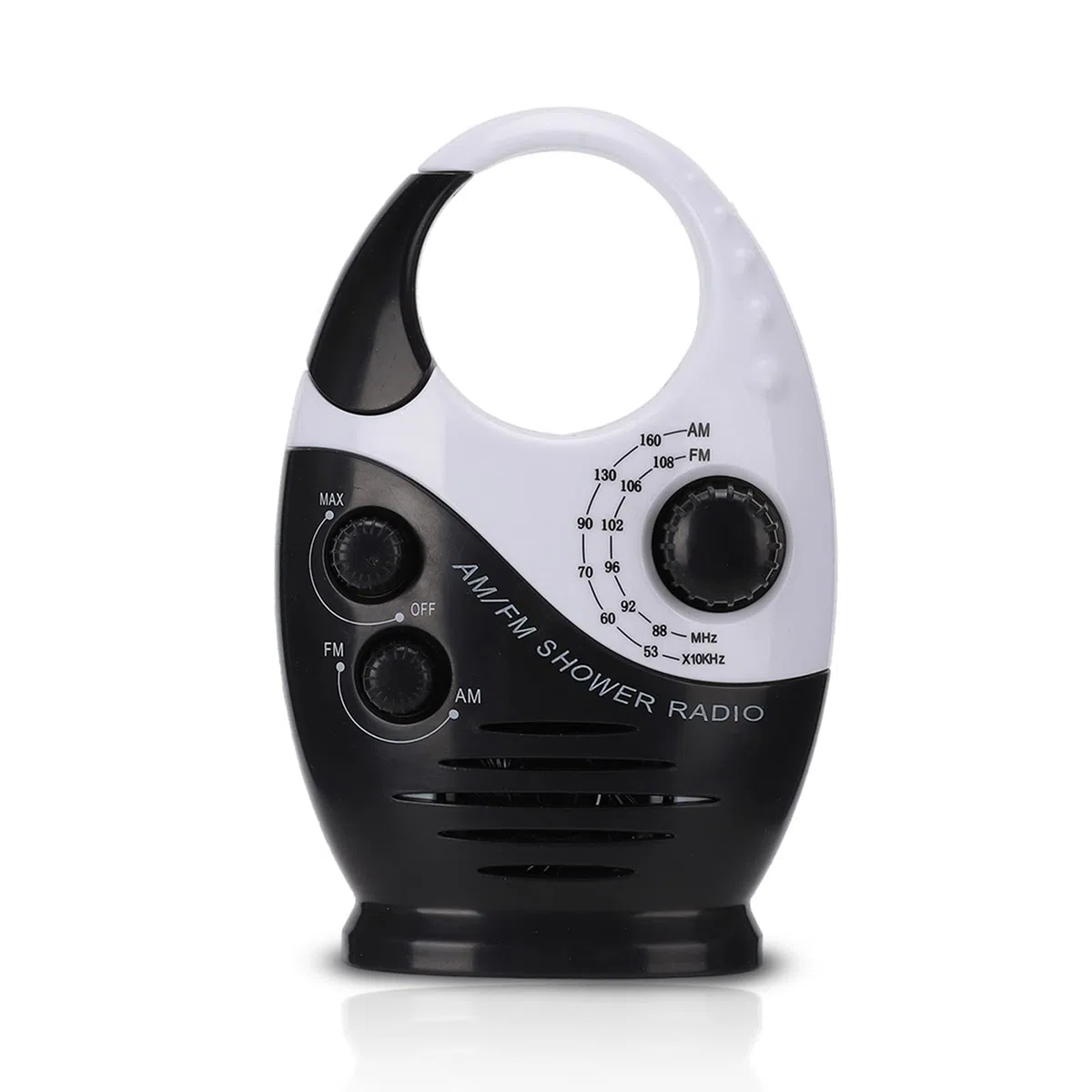 Yunseity Wasserdichtes Duschradio, Tragbares AM-FM-Radio mit Hakendesign, Batteriebetriebenes Radio, Eingebauter Lautsprecher, für Badezimmer, Küche, Außenbereich (Schwarz)