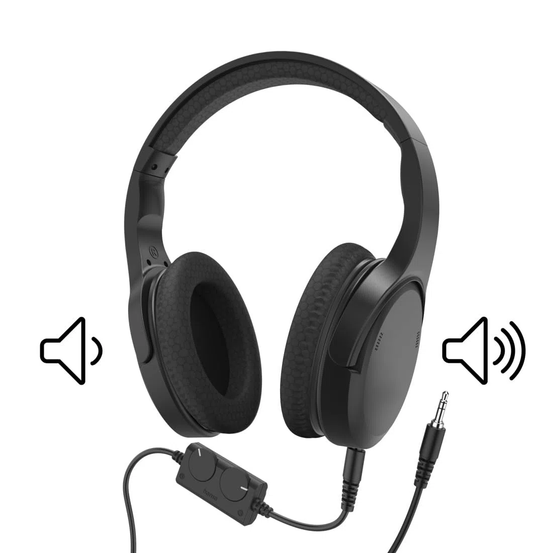Hama TV Kopfhörer mit Kabel 6 m (verstellbarer Over-Ear Kopfhörer für Fernseher, Kopfhörer mit Lautstärkeregelung separat links/rechts, ideal für Senioren und Hörgeschädigte, 3,5 mm + 6,35 mm) schwarz