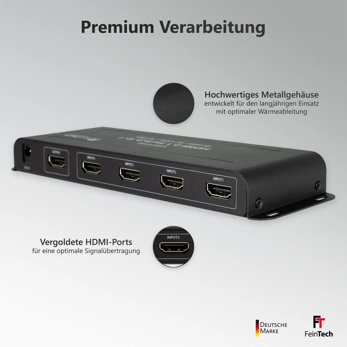 FeinTech VSW14100 HDMI 2.1 Switch 4K 120Hz Ultra-HD 4x1 Umschalter automatisch 8K 4 in 1 Out für Xbox PS5 TV Monitor HDR VRR
