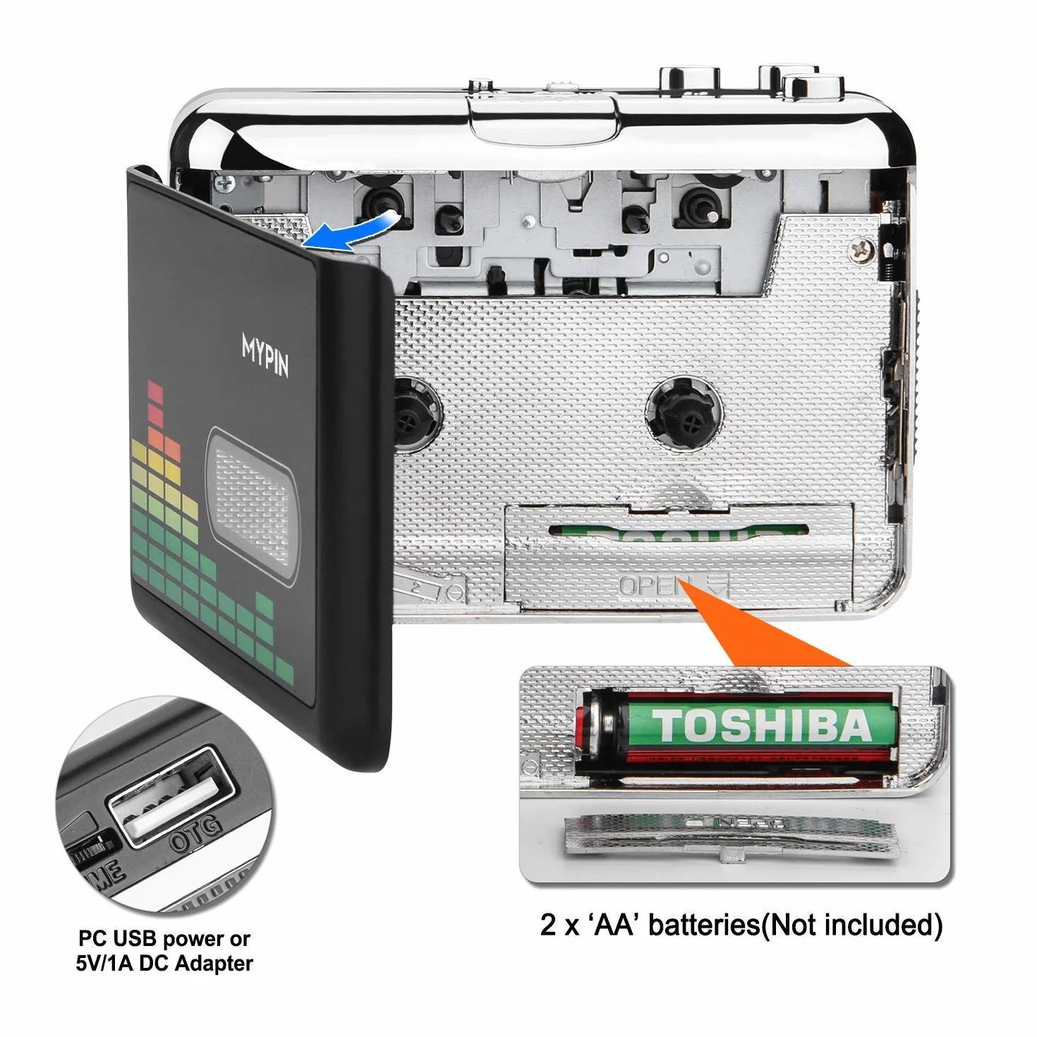 Tragbare Kassettenspieler, Digital USB Audio Musik/Kassette zu MP3 Konverter, Kassettenrekorder direkt auf USB-Flash-Laufwerk speichern/Kein PC erforderlich