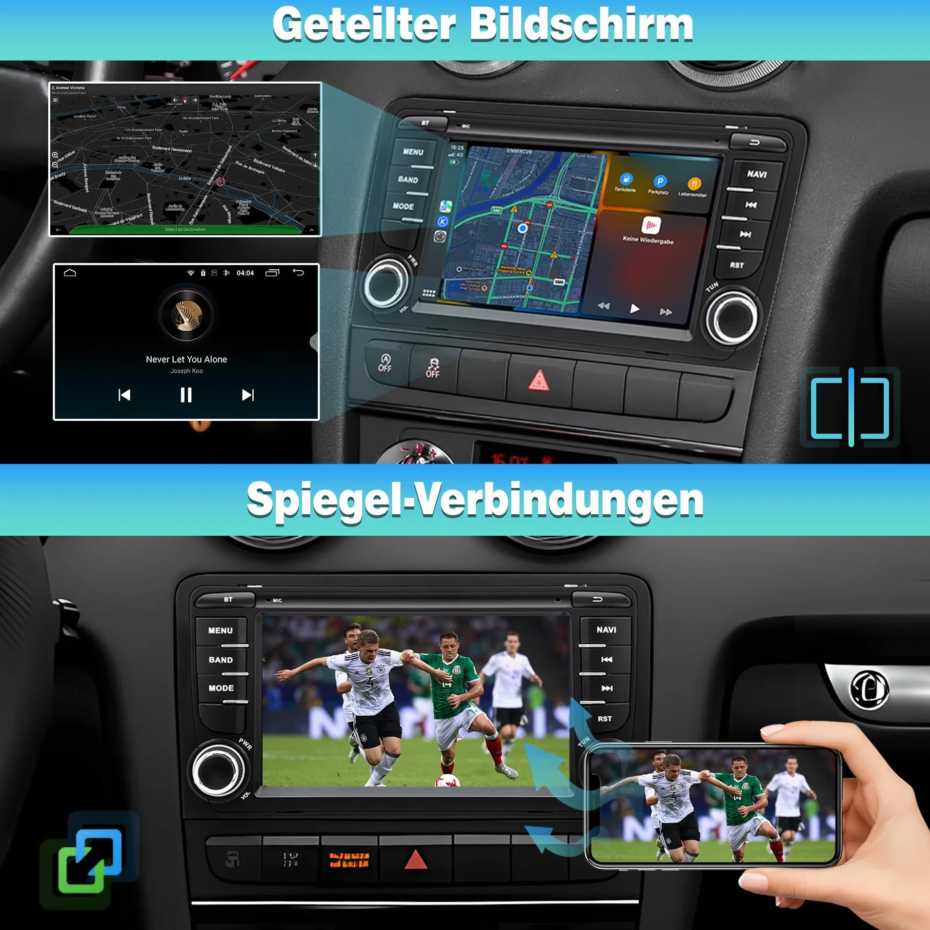 Autoradio Android 13 für Audi A3/S3/RS3 8P 2003 2004 2005 2006 2007 2008 2009 2010 2011 2012, 7 Zoll HD Touchscreen, Wireless CarPlay/Android Auto, GPS, WLAN, Bluetooth + HD-Rückfahrkamera SWC