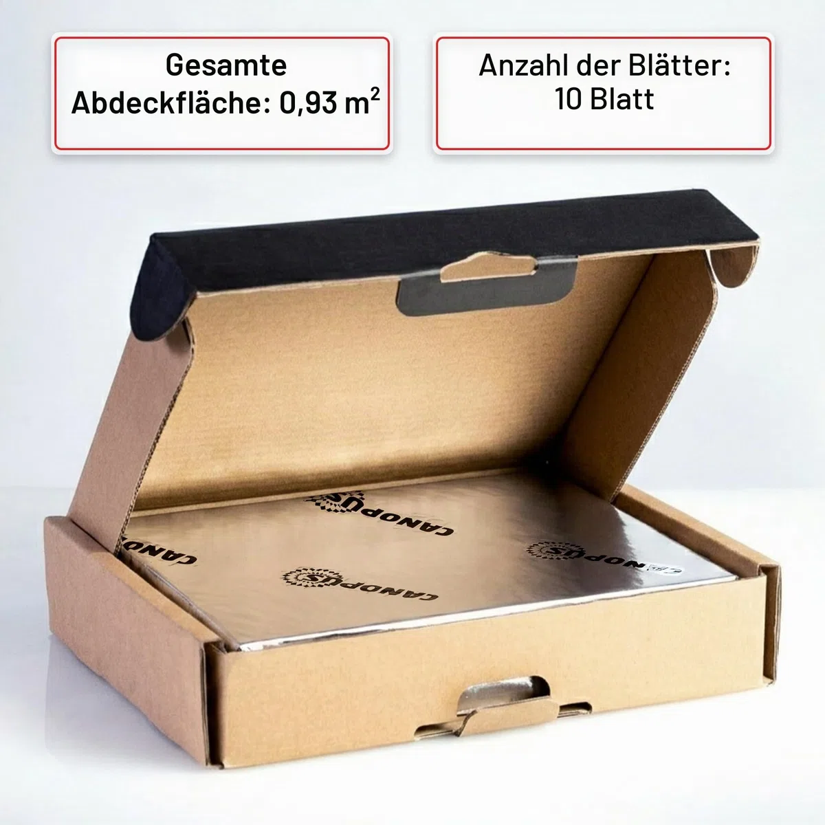 CANOPUS Professionelle Dämmmatte Auto 2mm 0,94m², 10 Blatt Schwerlast Selbstklebende Alubutyl Schalldämmung Auto, Vibrationsdämpfung für PC, Kfz, Fahrzeugboden, Seitenwände, Türen, Motordämmmatte