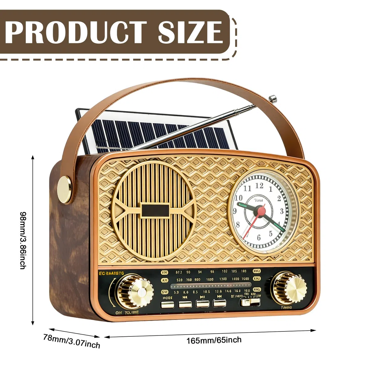 Retro Radio AM/FM/SW Radio Tragbar Klein, VintageRadio Betrieben Akku solarradio mit Solarpanel, Küchenradio Kofferradio mit Bluetooth Lautsprecher Unterstützt USB/TF Funktion Uhrfunktion