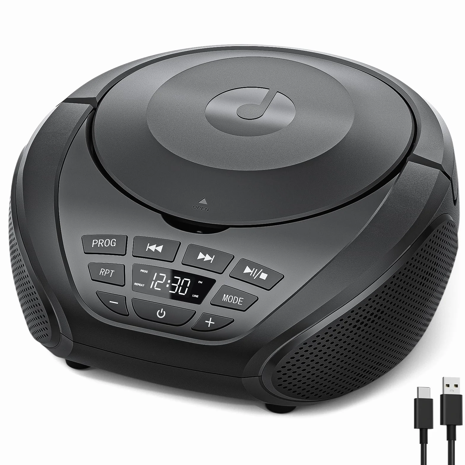 Gueray Tragbarer CD-Player, Boombox, Heim-Audio-CD-Player mit Lautsprechern, FM-Radio, AUX-Eingang, unterstützt Kopfhörer, Playlist-Modus, PROG-Wiedergabe für Außen- und Innen-Hörbücher