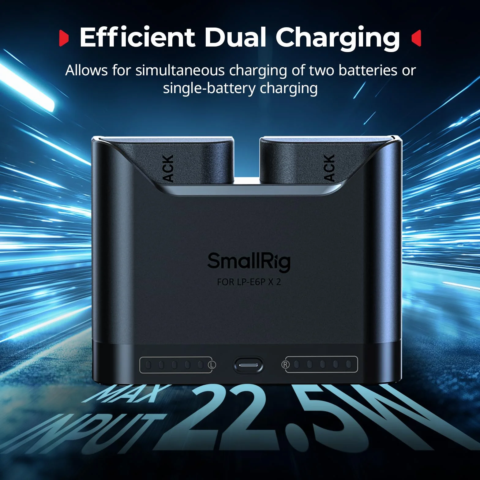 SMALLRIG LP-E6P Kamera-Akkuset für Canon, 22,5W-Doppelladegerät mit 2520mAh-Akkus, Vollständig für Canon EOS R6 Mark II/III, R5 Mark II, 5D Mark II/III/IV, 6D/7D, 6D/7D Mark II, R, R5 / 6/7-5485