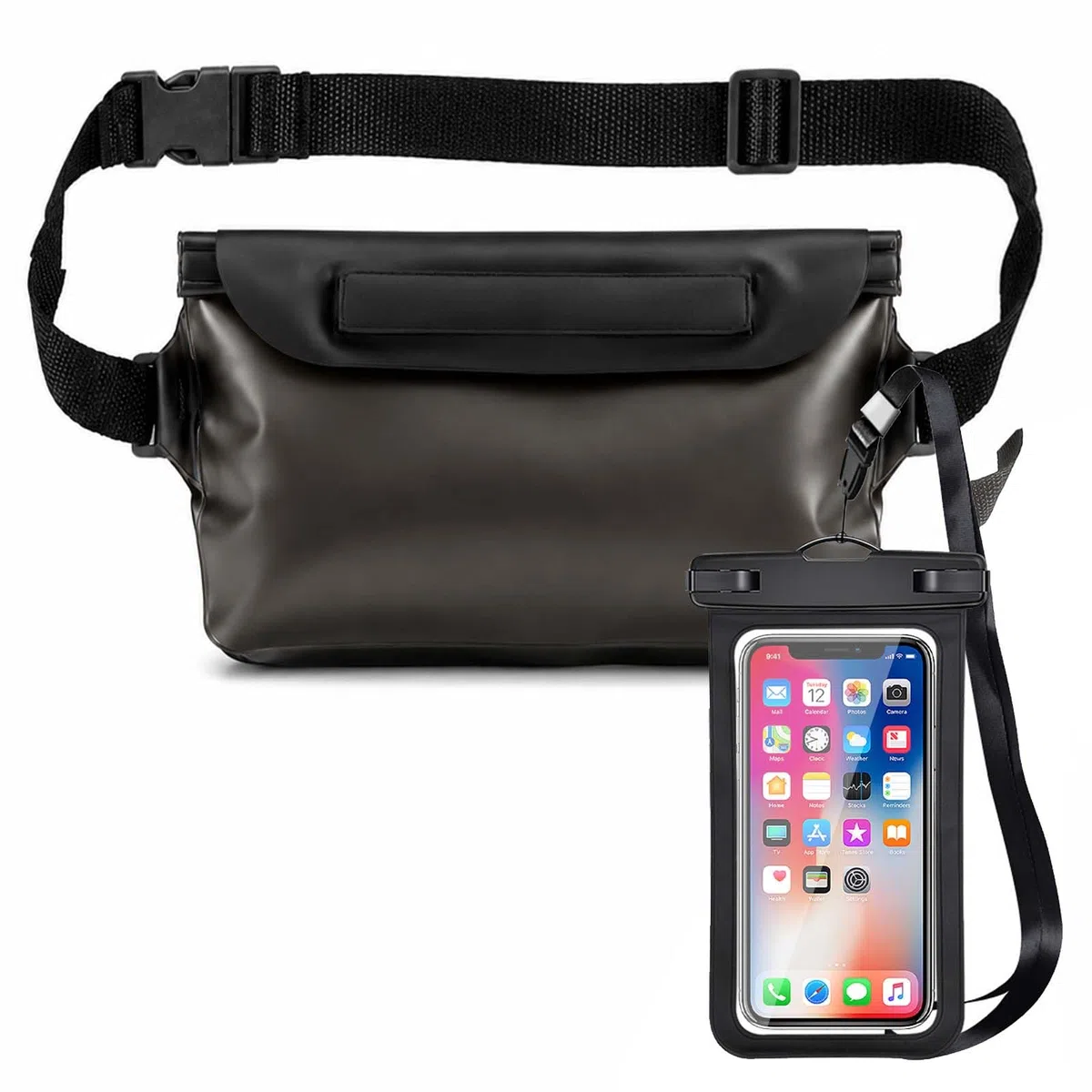 wasserdichte handyhülle & wasserdichte bauchtasche Set - IPX8 handyhülle wasserdicht mit Dreifach-Verschluss, Touchscreen & Face ID, wasserdichte tasche für Strand, Schwimmen, Tauchen, Wassersport