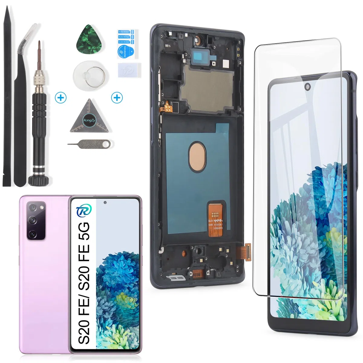RongZy für Samsung Galaxy S20 FE/S20 FE 5G LCD Bildschirmersatz für Samsung Galaxy S20 FE Touchscreen Digitalisierer Display mit Werkzeugen (Schwarz mit Rahmen)