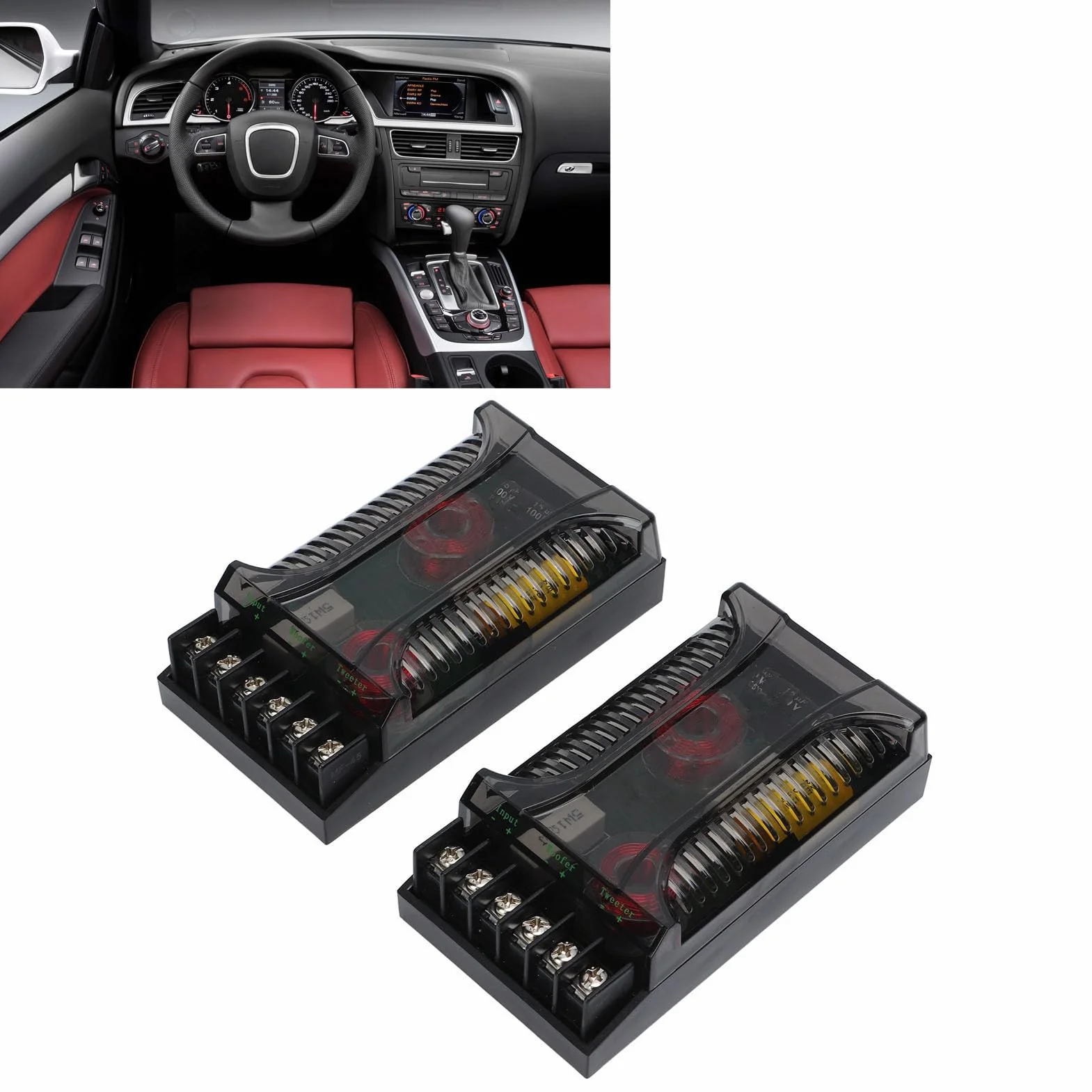 Srum 2-Wege-Car-Audio-Frequenzweiche, 2-teiliger Lautsprecher-Frequenzteiler, Passive Frequenzweiche Bis zu 300 Watt, Überstromschutz, Wärmeableitung, Universeller Lautsprecher-Frequenzteiler