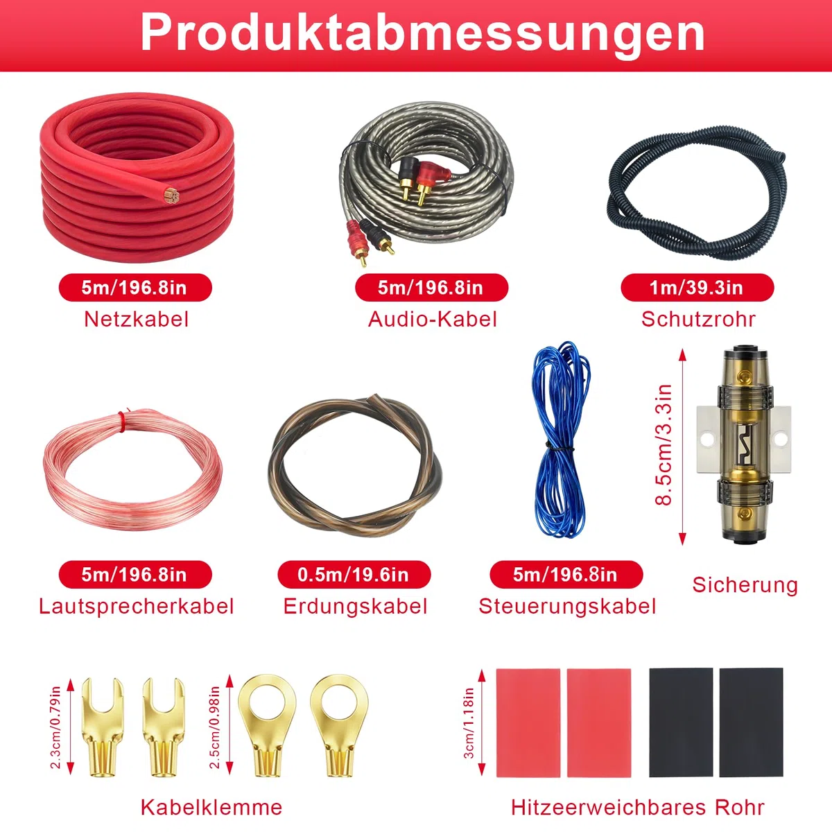 Subwoofer Kabel Set, 4GA 5M Verstärker Kabel Set, Car Audio Wire, Endstufen Anschluss, Auto Subwoofer Kabel