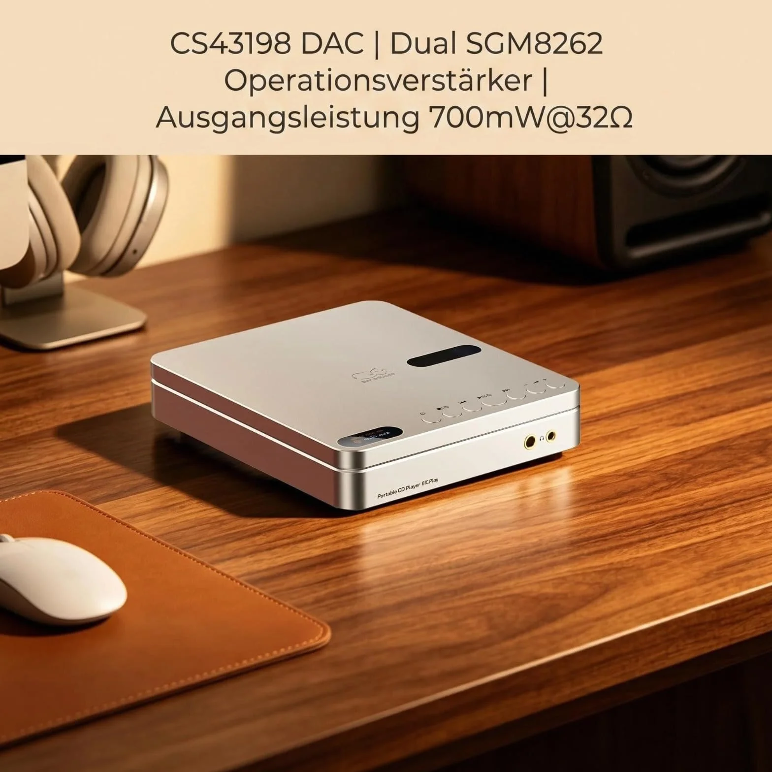 Shanling EC Play tragbarer CD Player|DAC CS43198|bidirektionales Bluetooth 6.0|3450-mAh 12 Stunden|3,5 mm+4,4 mm Kopfhörerausgang|3,5 mm koaxialer Digitalausgang|USB-DAC-Digitaleingang (Silver)