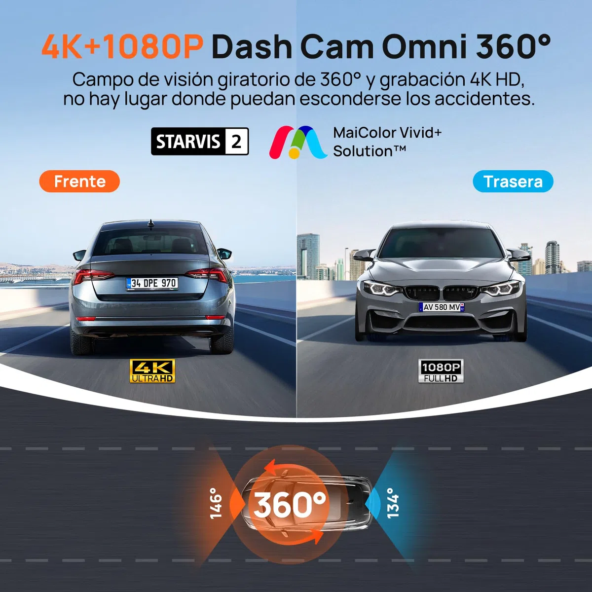 【70mai 4K Omni Dashcam + 128GB SD Karte + UP04】 70mai Dash Cam 4K Omni, 360 Grad Vorne und Hinten mit Dual STARVIS 2 HDR, 4G LTE, AI-Bewegungserkennung, Nachtsicht, GPS WiFi, 24H Parkmodus