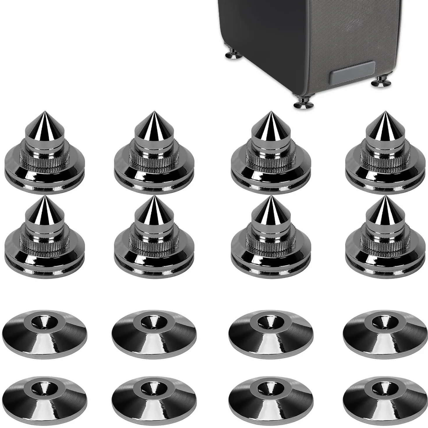 24K vernickelte Lautsprecher-Spikes, 8 Stück, Bodenschutz, stoßfeste Isolationsständerfüße für HiFi-Geräte(Schwarz)