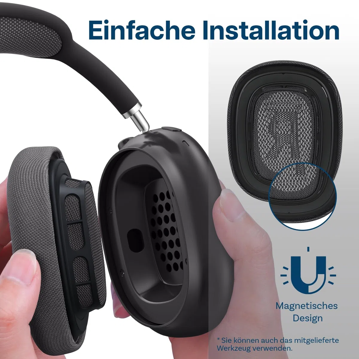 Ersatz Ohrpolster für AirPods Max Kopfhörer von MMOBIEL - Mesh Gewebe Kopfhörer Ohrpolster – Ersatzpolster – Grau