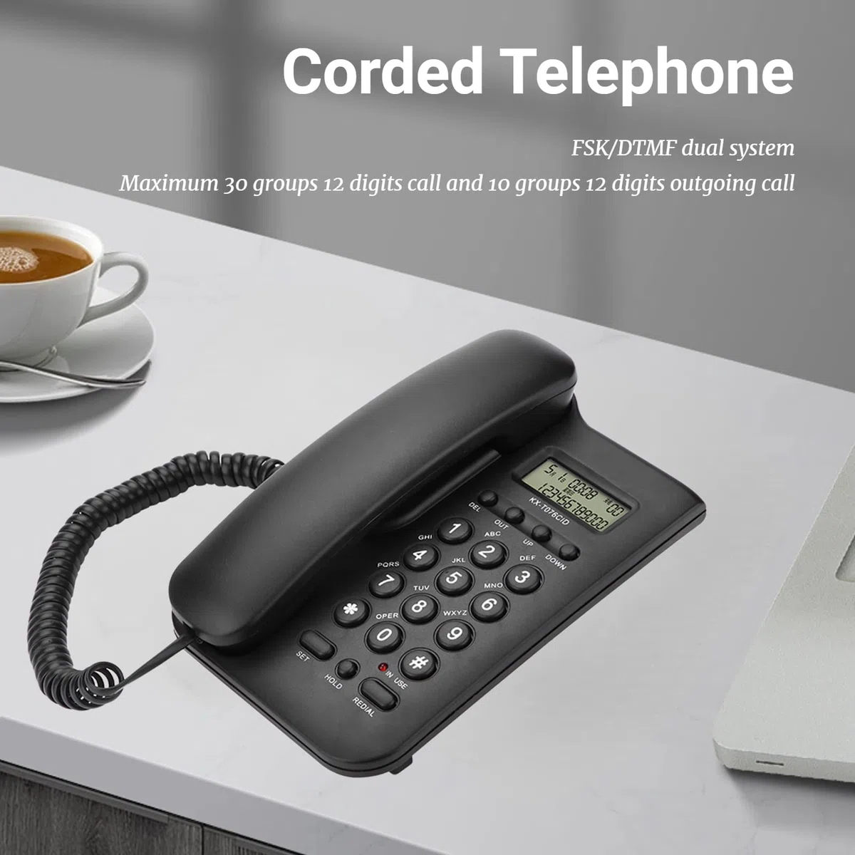 Schnurgebundenes Telefon, schnurgebundenes Tischtelefon mit Telefonkabel, großen Tasten, einstellbarer Lautstärke, Festnetztelefon für Home Office Hotel, unterstützt FSK/DTMF Dual System(Schwarz)
