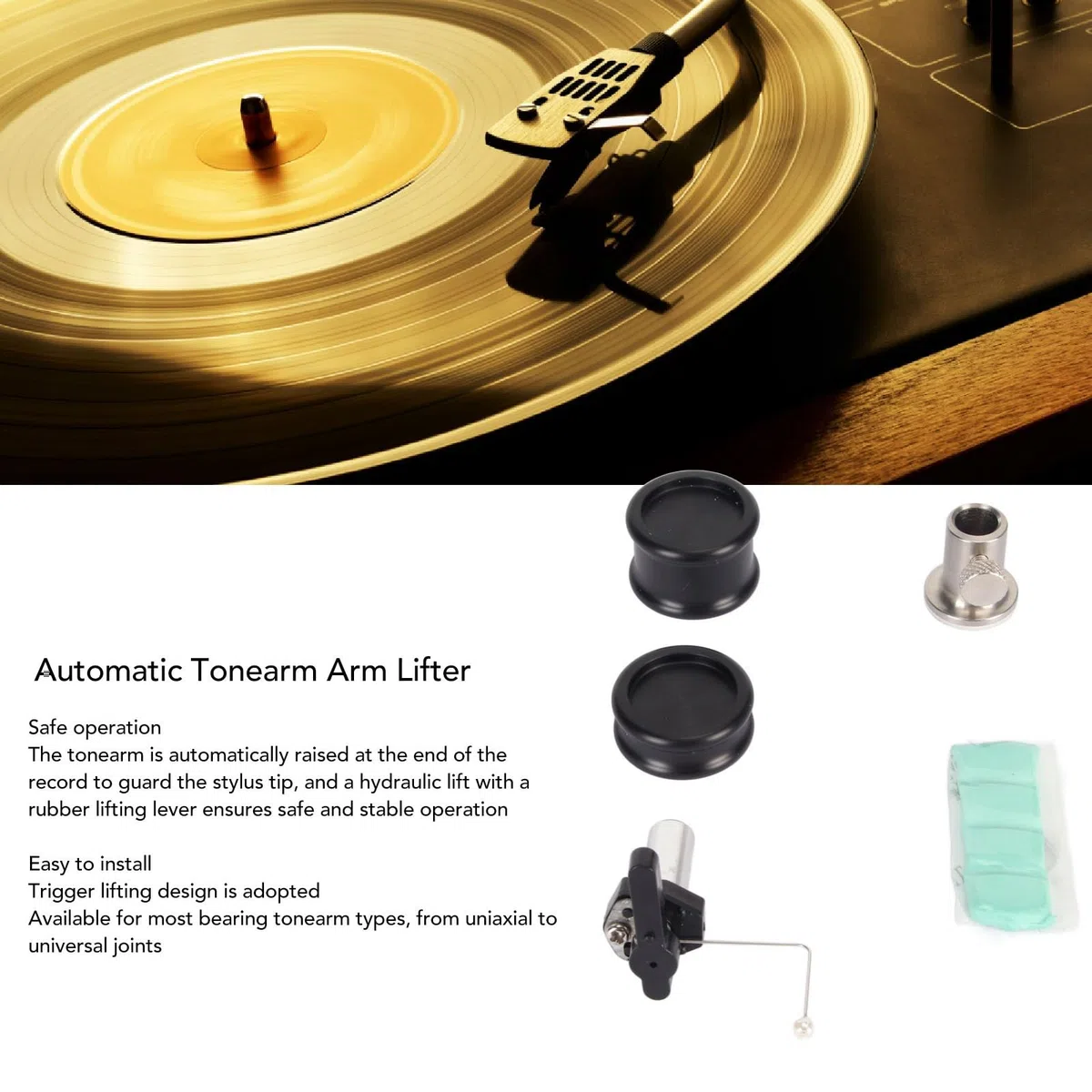 Automatischer Tonarm Armheber, Aluminium Tonarm Sicherheitserhöhung mit Einstellbarer Höhe für LP Plattenspieler Disc, Universeller Tonarm Lift mit Trigger Lift für Verschiedene