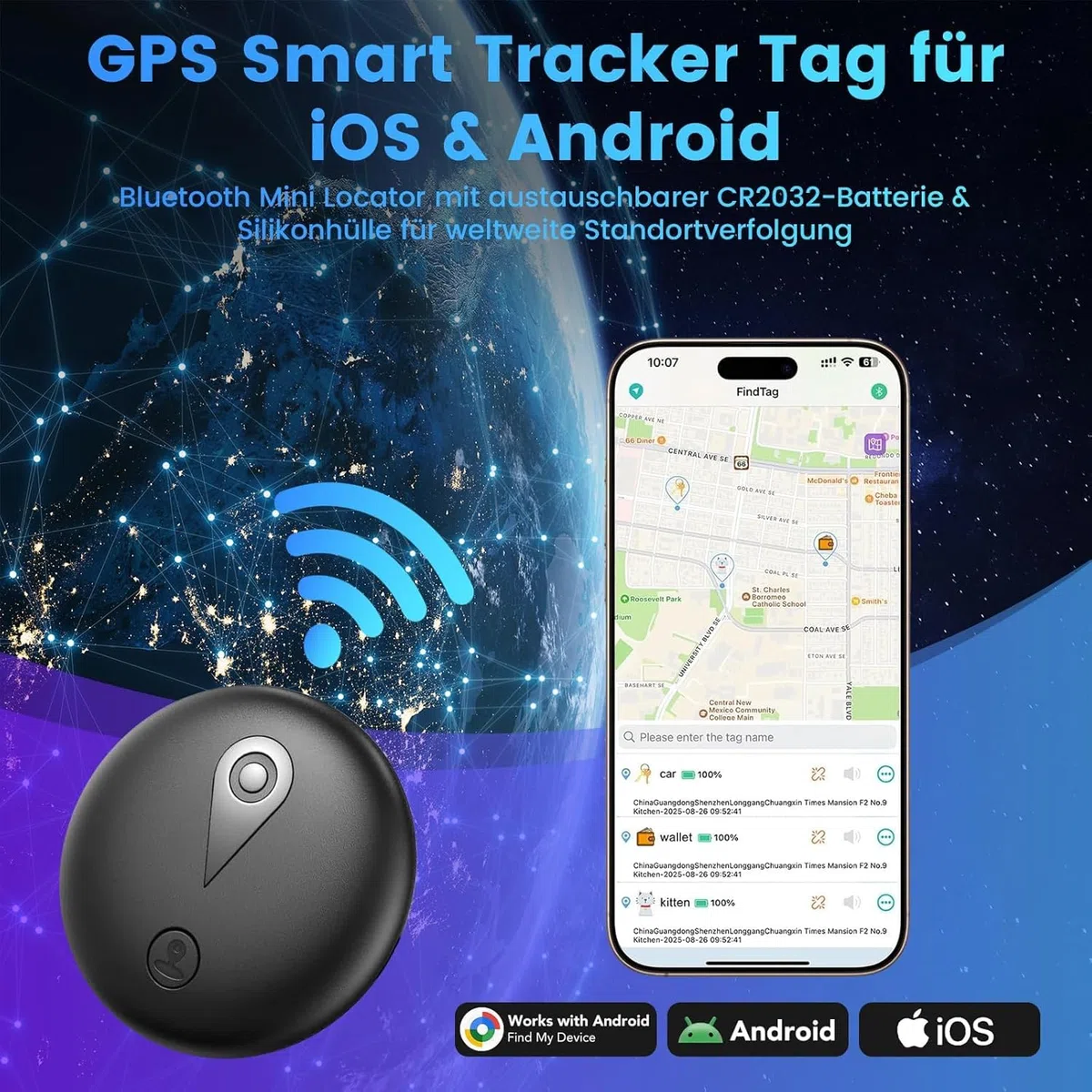 GPS Tracker Auto Ohne ABO - GPS-Tracker Auto für iOS ＆ Android, Smart Tag Magnet Finder Keine monatliche Gebühren, Vehicles Tracker mit Echtzeit-Standortbestimmung Keine ABO