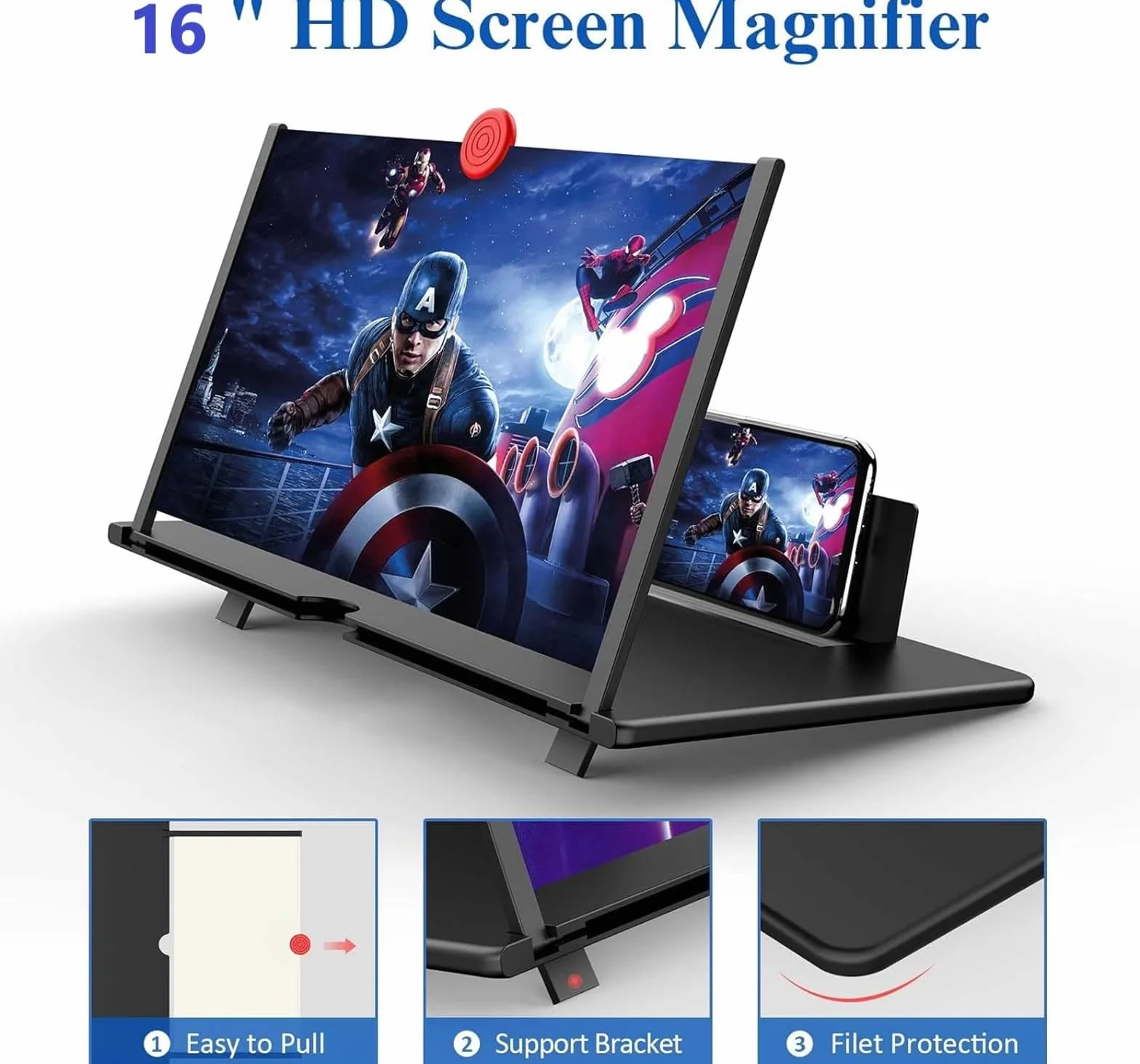 16 Zoll Handy Bildschirm vergrößerung, Handy Lupe für Smartphone, 3D HD Handy Bildschirmlupe Vergrößerung für alle Smartphones, für das ansehen von filmvideos