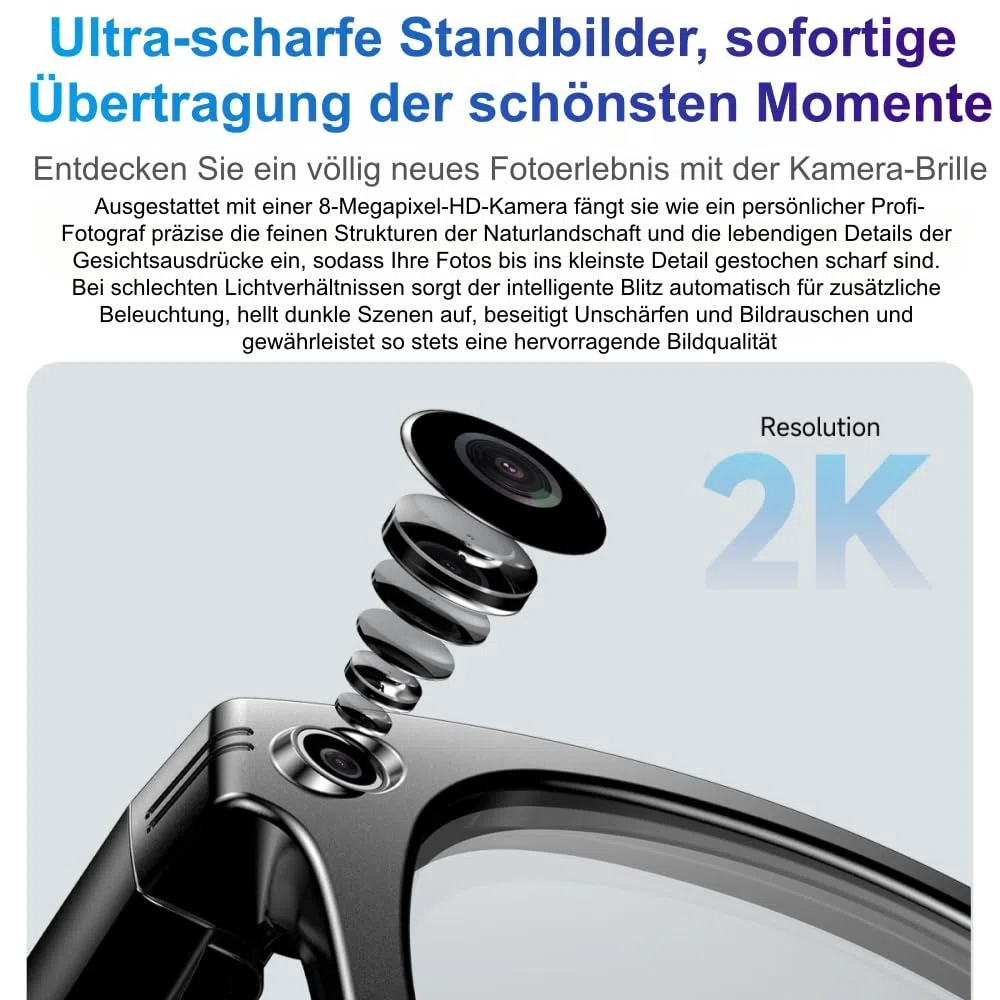 norwiss smart Glasses mit 8MP Kamera, 16 - Sprache Übersetzung, Fotos und Videos aufnehmen,Bilder per WLAN übertragen, für Business & Outdoor