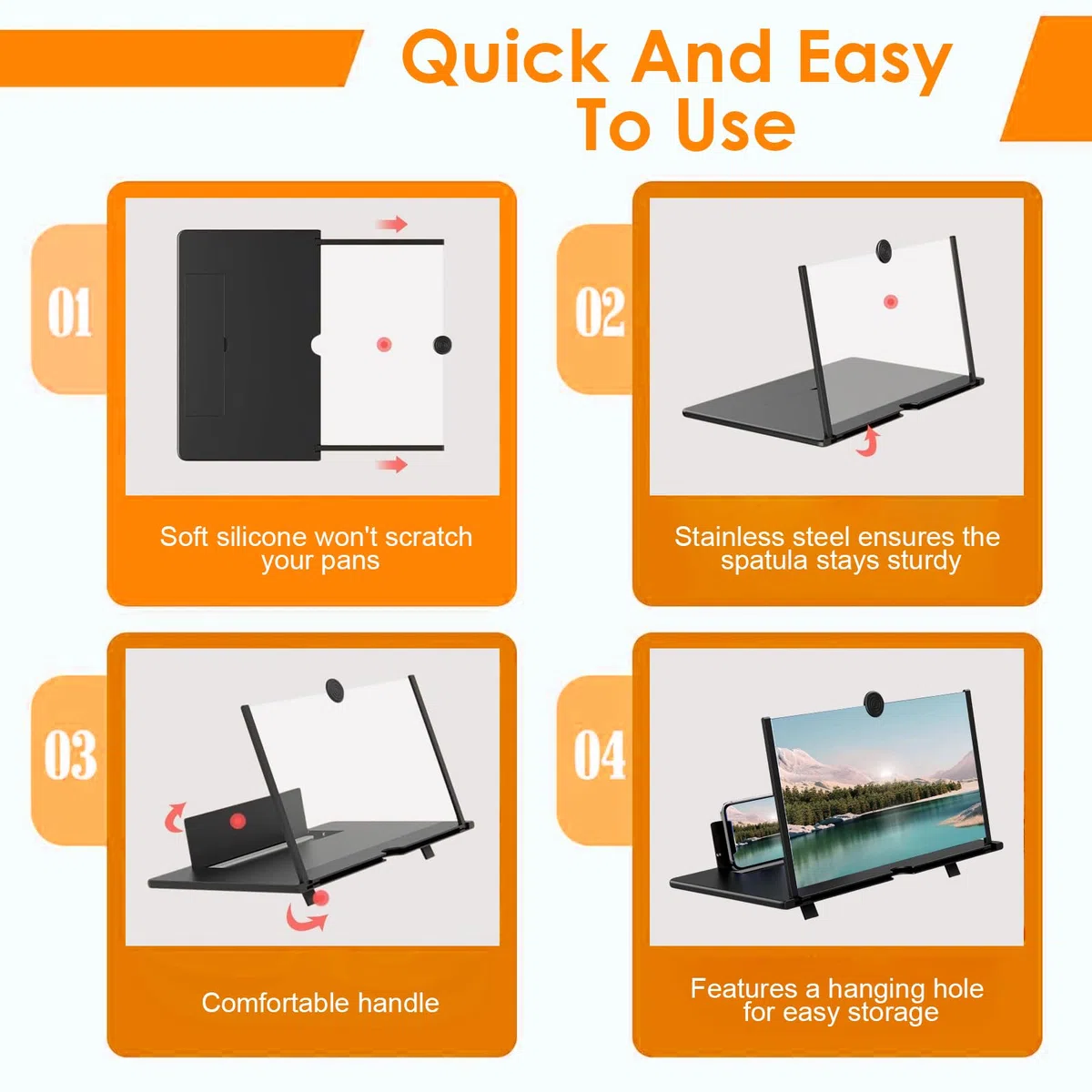 Bildschirmlupe für Handy 12 Zoll, Mobile Handylupe für Alle Smartphone mit Ultra HD Optik, Lupe Handy Vergrößerungs Bildschirm, Klappbarer Tragbarer mit Standfuß