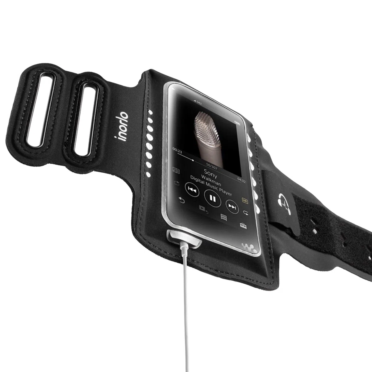 Sony Walkman NW-A55L NW-A105 NWA45 NW-A35 Laufarmband Schweißfestes Sportarmband mit Verlängerungsgurt/Kabelführung (Schwarz)