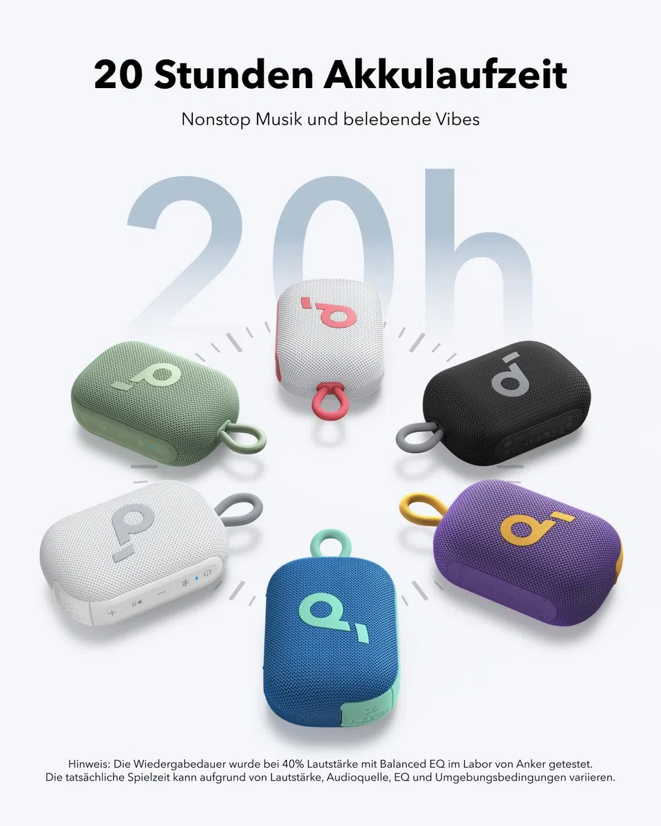 soundcore Select 4 Go Bluetooth Lautsprecher von Anker, portabler Mini-Lautsprecher Dusche, 20h Spielzeit, IP67 Wasser- und staubfest, schwimmfähig, kraftvoller Sound, für drinnen, draußen & Wandern
