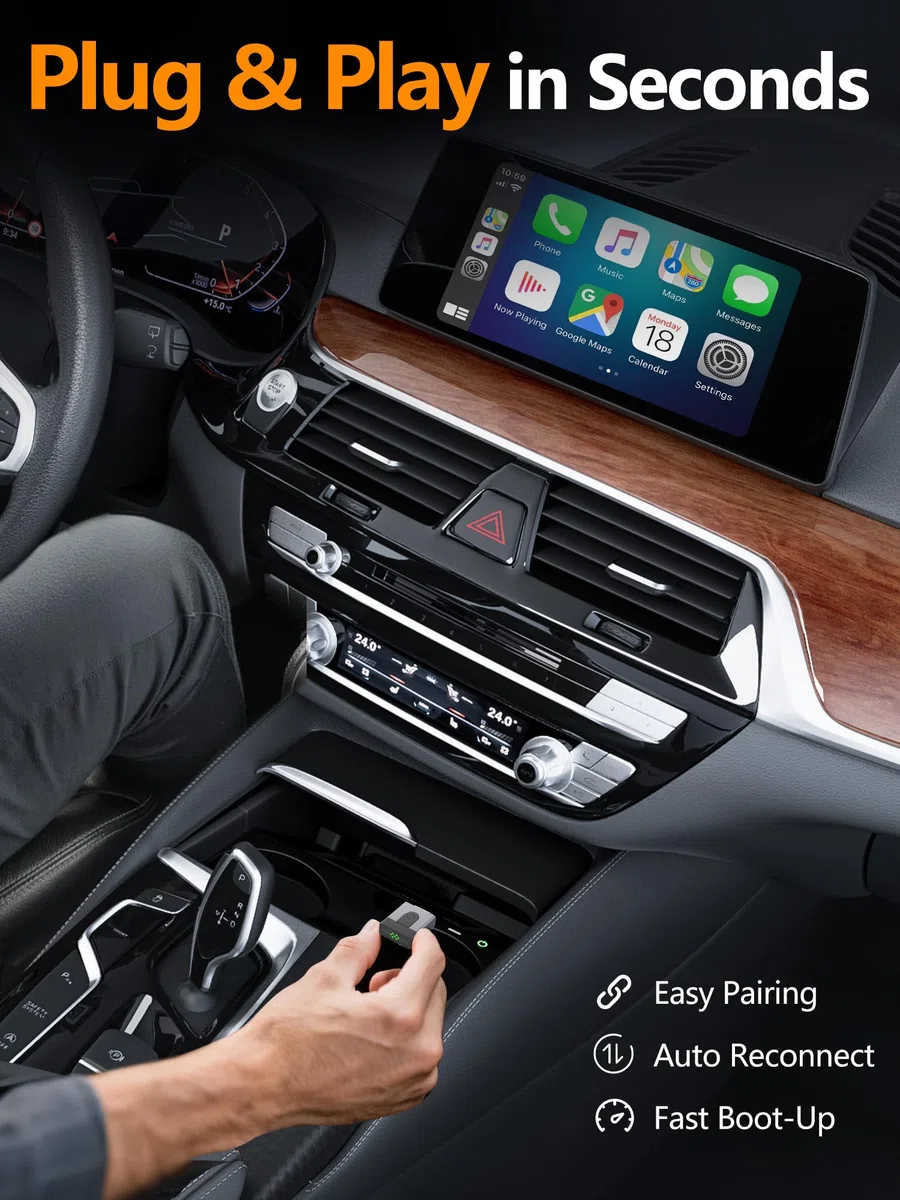 2-in-1 Mini CarPlay Wireless & Android Auto Wireless Adapter, Aufrüstung von kabelgebunden auf kabellos,schnelle automatische Verbindung,Plug & Play,iOS 10+, Android 10+, Autos ab 2016(1Stück)