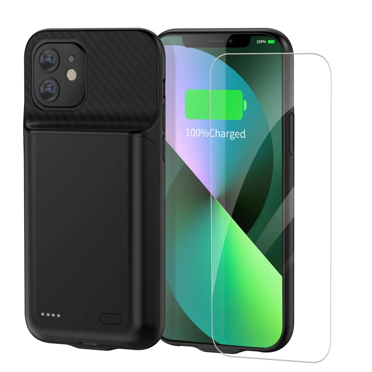 13800mAh Akku Ladehülle für iPhone 13/14/13 Pro 6,1 Zoll mit Displayschutzfolie Schwarz
