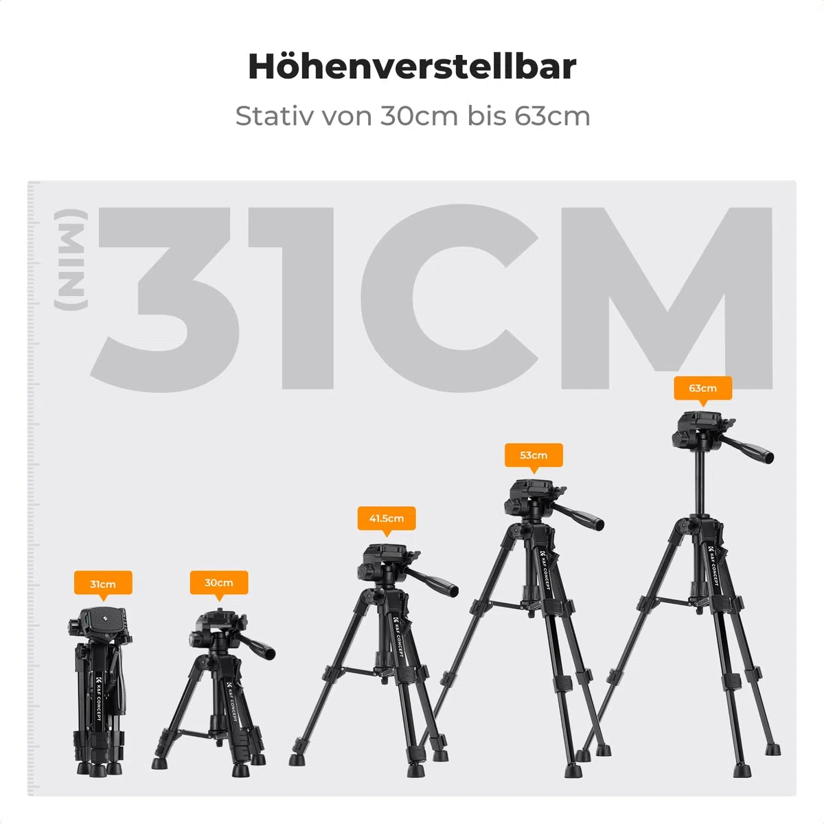 K&F CONCEPT Mini Tischkamerastativ, S233A0 63cm Kamera Stativ mit Fernbedienung, klein und tragbar für DSLR-Kameras, Camcorder, Smartphone, Projektoren und Teleskope | Tragbares Aluminium-Stativ für DSLR-Kameras, leichtes Video-Stativ für Reisen. Maximale
