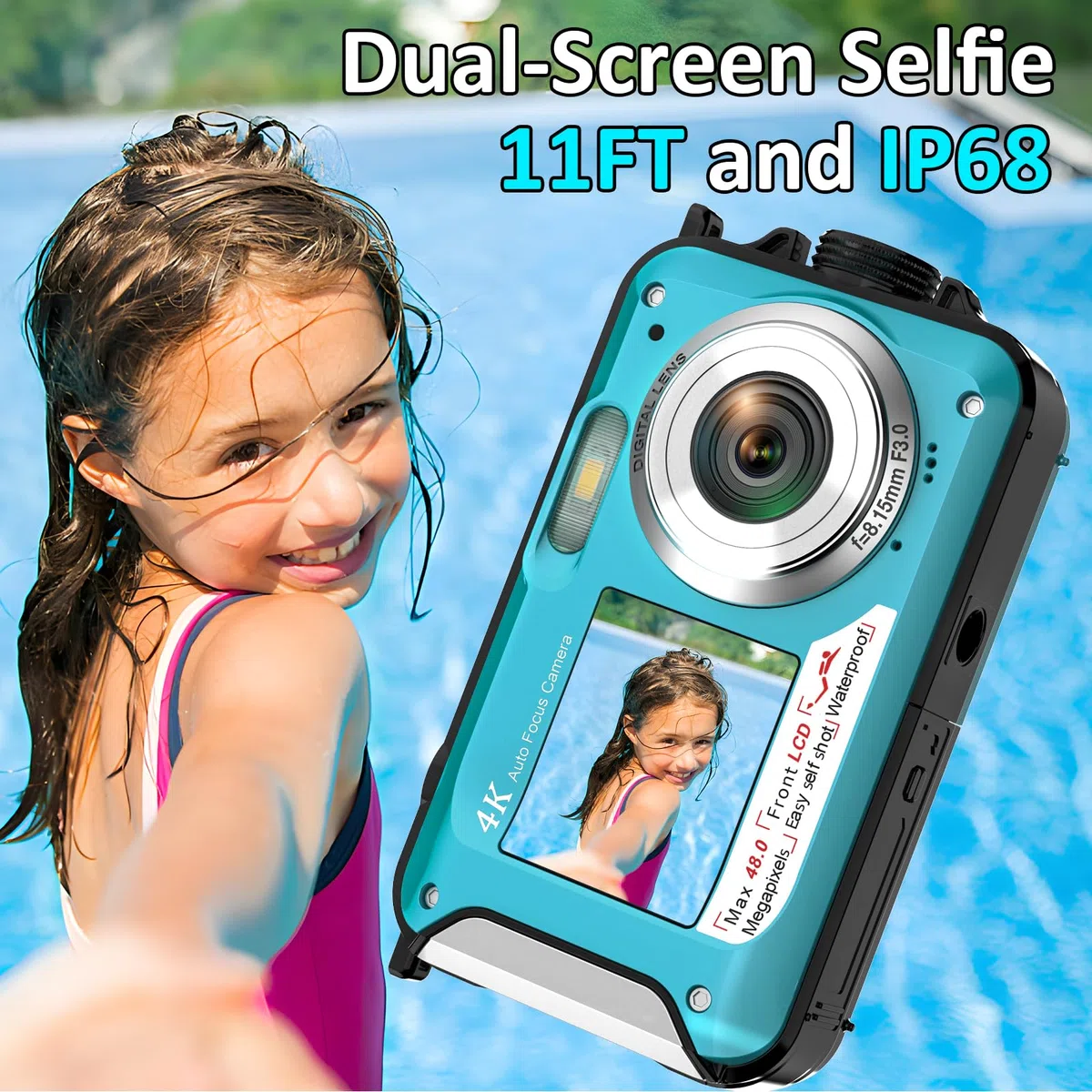 Unterwasserkamera 4K 48MP Autofokus Selfie Dual Screen wasserdichte Kamera