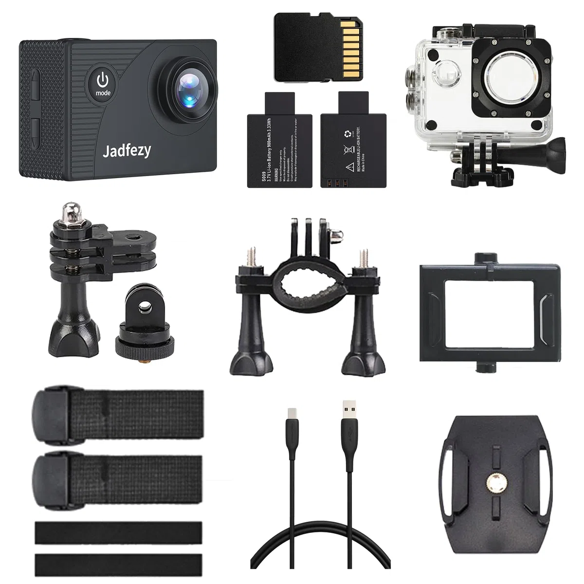 Action Cam FHD 1080P mit Speicherkarte Karte, Unterwasserkamera wasserdicht bis 30M, 140 Grad Weitwinkel Action Kamera mit Zwei 900 mAh wiederaufladbare Akkus und Zubehör-Set