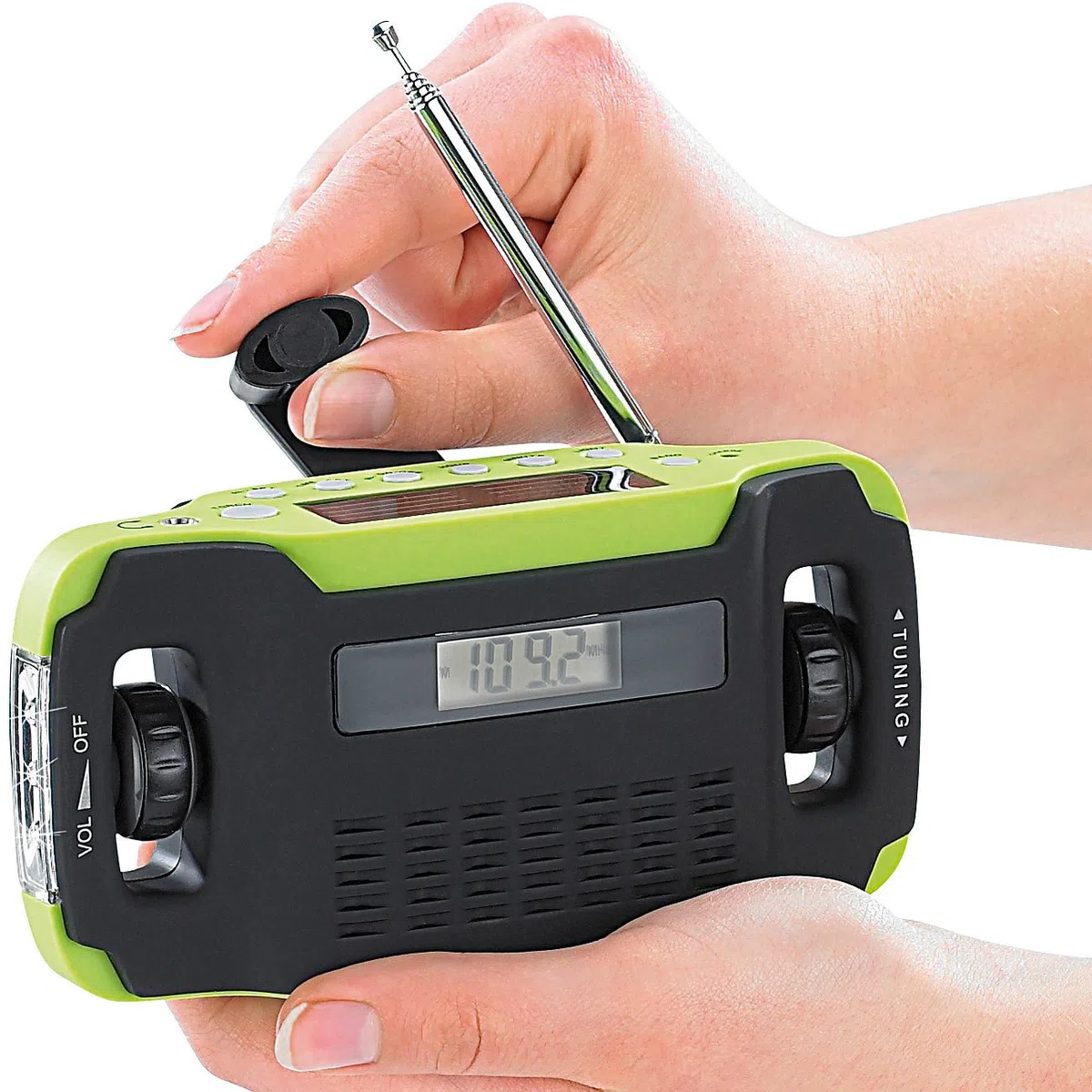 infactory Kurbelradio: Solar- und Dynamo-Kurbel-Radio mit LED-Licht, LCD-Display (Dynamoradio, Notfallradio mit LED-Lampe, Mini)