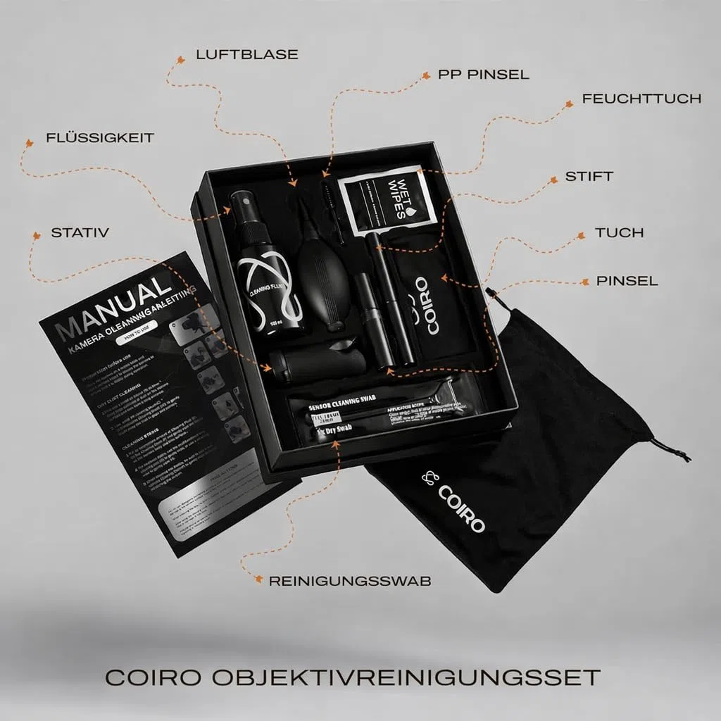 C Coiro Kamera Reinigungsset für DSLR und empfindliche Elektronik, 9-in-1 Objektivreiniger-Spray, Kamerastift, Gebläse, Tücher, Sensorreiniger, Fotografen Geschenke & Kamera Zubehör