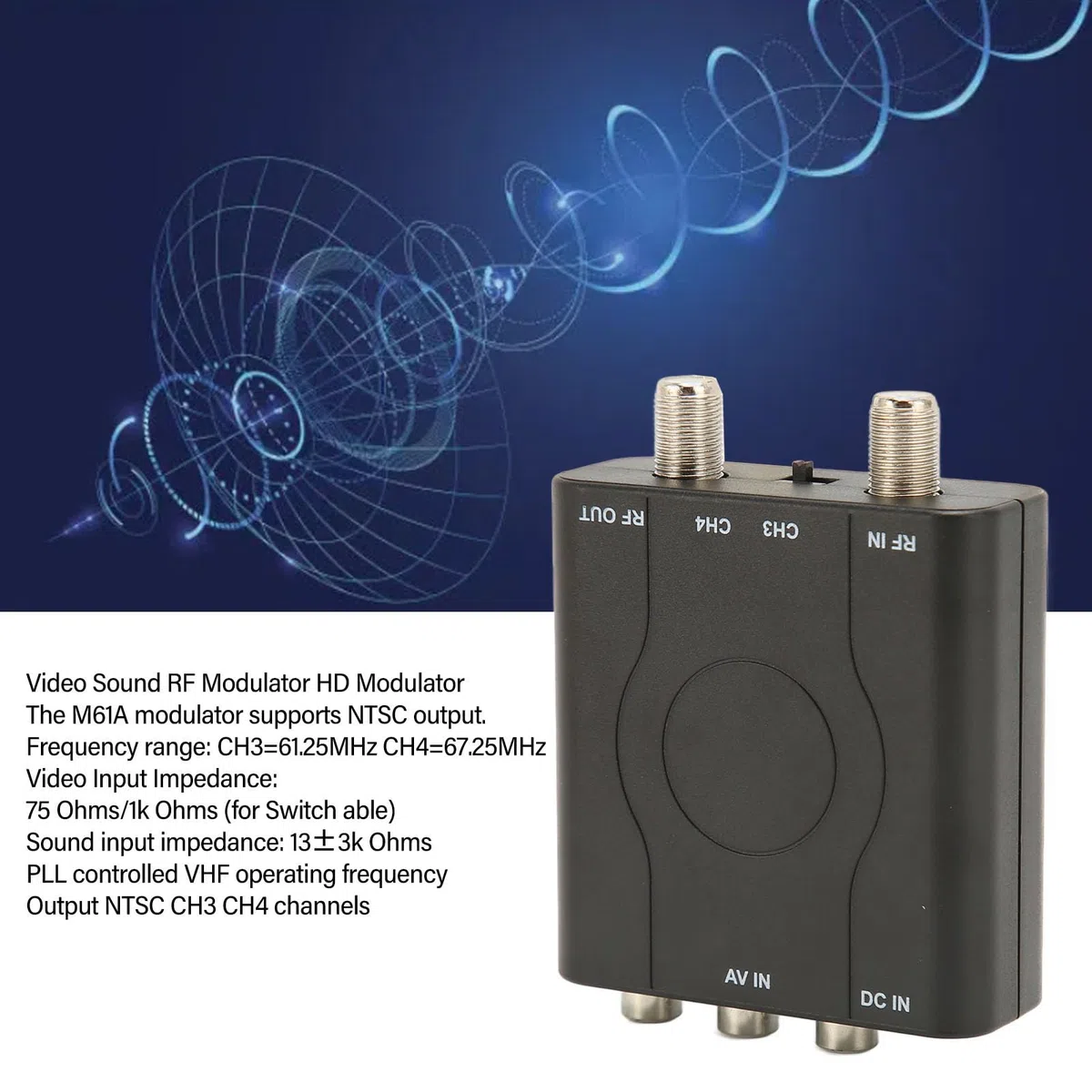 RF Modulator, Digitaler zu RF Modulator Video Audio Konverter, Unterstützt NTSC Format, Professioneller HD VHF Demodulator Konverter mit Stromkabel, für CATV System