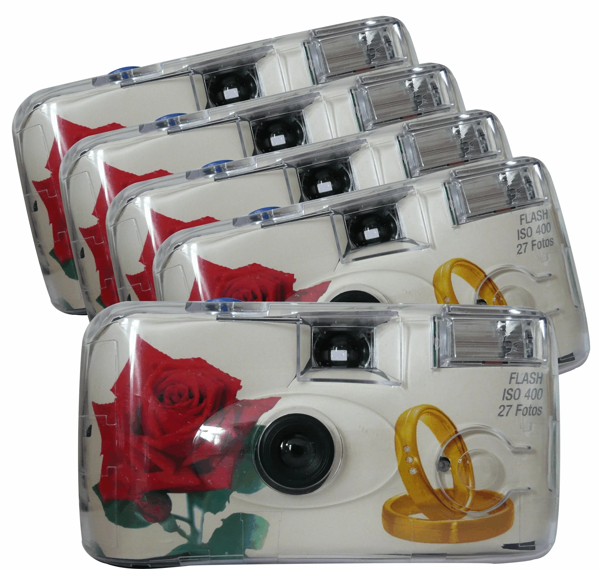 TopShot 376090 Golden Roses Einwegkamera 40027 mit eingebautem Blitzgerät Paket mit 5 Kameras weiß