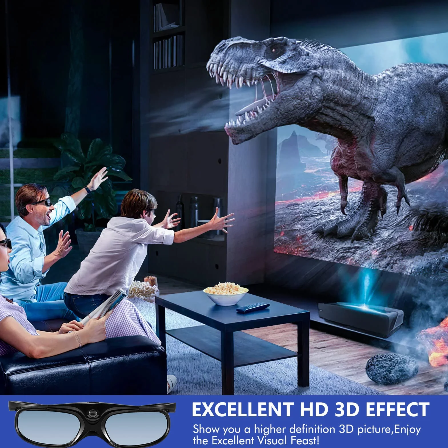 3D-Brille, Wiederaufladbare 3D Active Shutter Brille für alle DLP Link 3D Projektoren,Active Shutter 3D DLP Link Wiederaufladbare 3D-Brille kompatibel mit BenQ,Optoma,Viewsonic DLP-Projektor