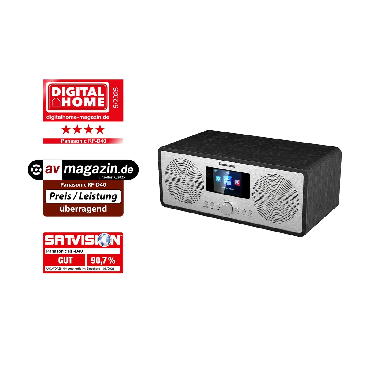 Panasonic RF-D40EG-K Internet DAB+ FM Radio Bluetooth 6W 7,5cm Lautsprecher 2,4 Zoll TFT LCD Wecker Einschlaftimer Fernbedienung USB WLAN Schwarz