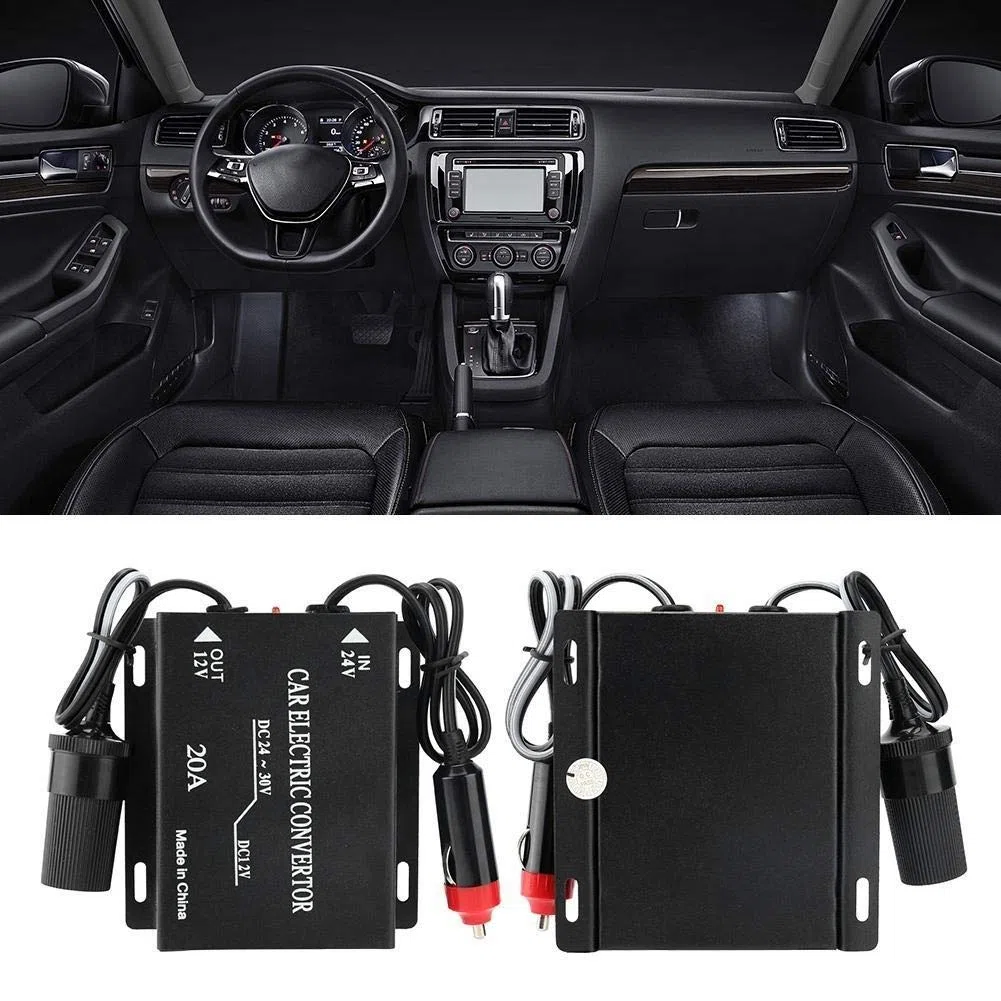 Nikou Abwärtsstromversorgungs Stromrichter 24V Auf 12V, LKW Adapter Spannungswandler 20A Auto Spannungsreduzierer Netzteil Konverter AbwTstransformator 24V Bis 12V Zigarettenanzünder Typ