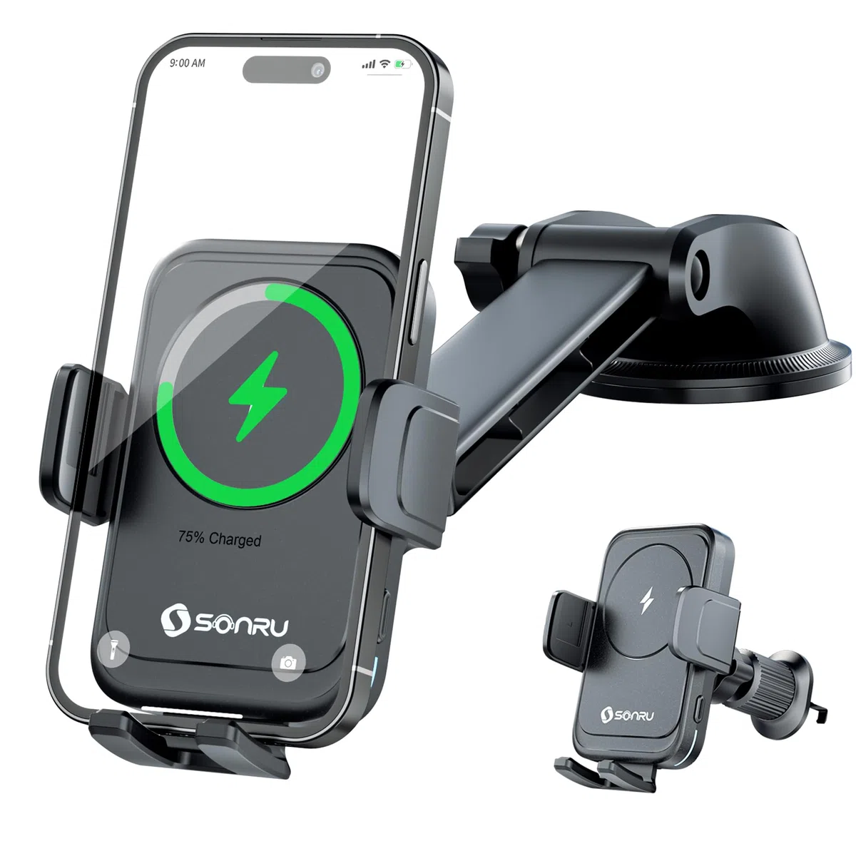 SONRU Handyhalterung Auto mit Ladefunktion,15W Kfz Handyladestationen Handy Halterung Auto Induktives Laden,Handyhalterung Auto Lüftung Saugnapf für Samsung iPhone LG Google Pixel