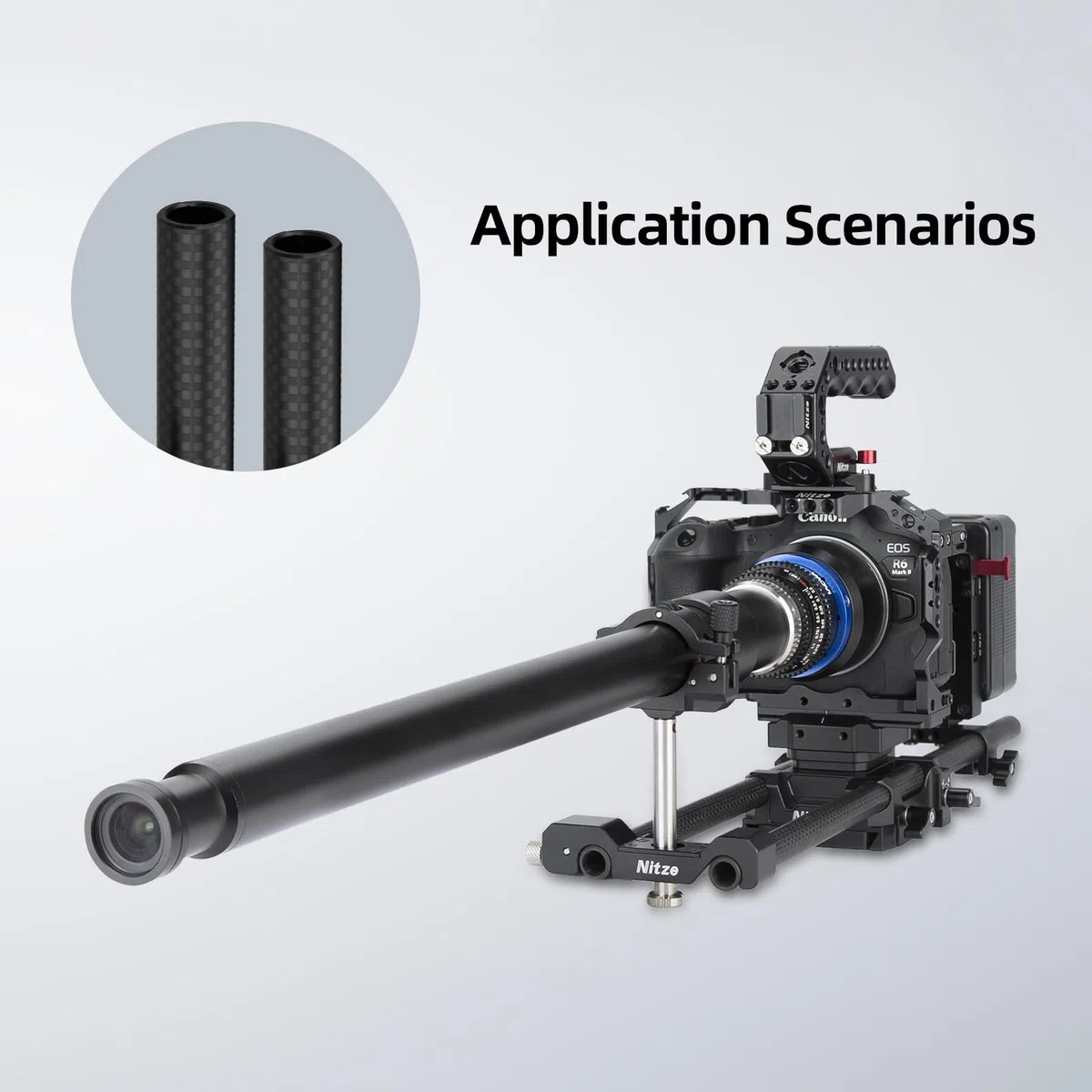 Nitze 15mm Carbon Fiber Rods, Stange 40 cm Länge, 15mm Kamera Kohlefaser Stange mit M11 Innengewinde für 15 mm Schulterstützsystem, Matte Box, Kamera DSLR Schulter Rig (2 Stück) - RCF15-400