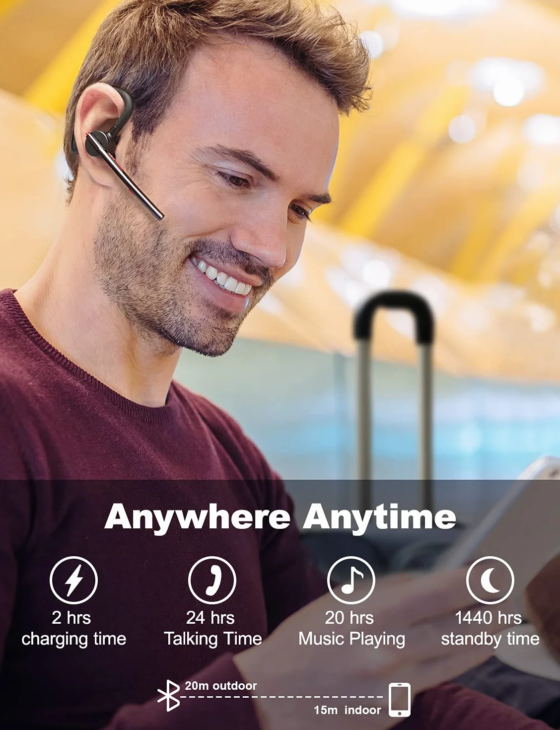 New bee Bluetooth Headset mit Mikrofon Bluetooth V5.2 Wireless Headset 24Hrs Sprechzeit CVC8.0 Dual Mic Noise Cancelling für iPhone/Android/Fahrer/Business/Büro