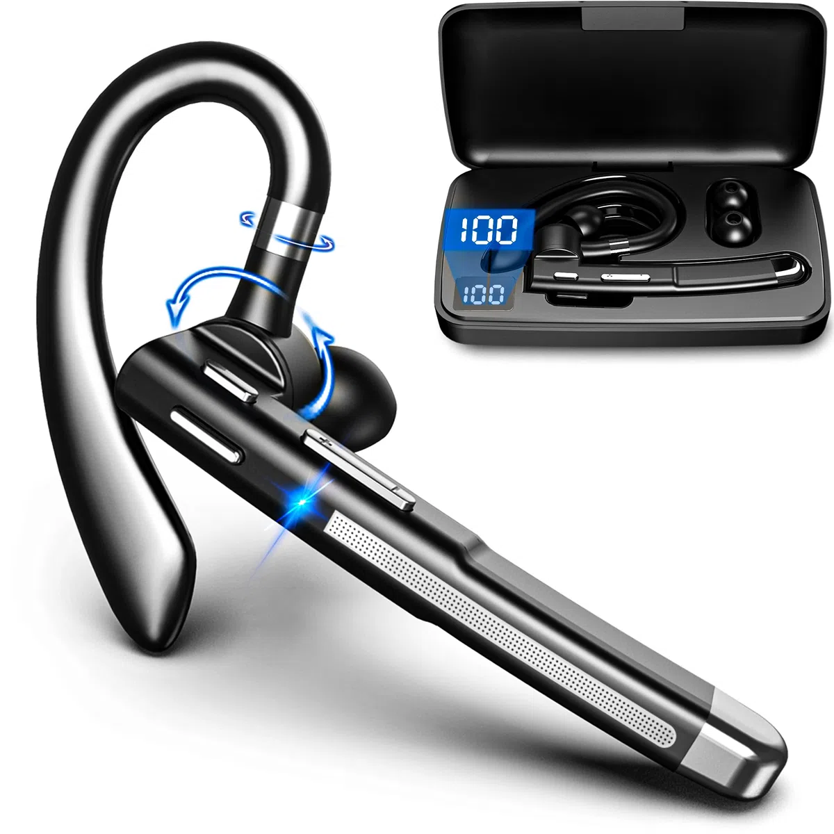 Bluetooth Headset mit Mikrofon, V5.4 In Ear Freisprech Handy Kabellos Kopfhörer mit LED Ladebox für Autofahren/Business/Büro, IPX7 Wasserdicht, Kompatibel mit iPhone Android Smartphones und Tablets